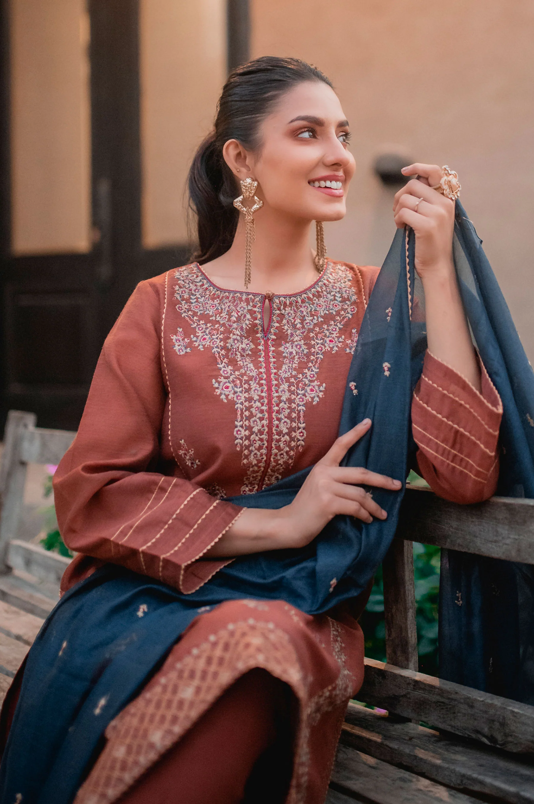Stitched 3 Piece Cotton Net Embroidered Suit - Image 4
