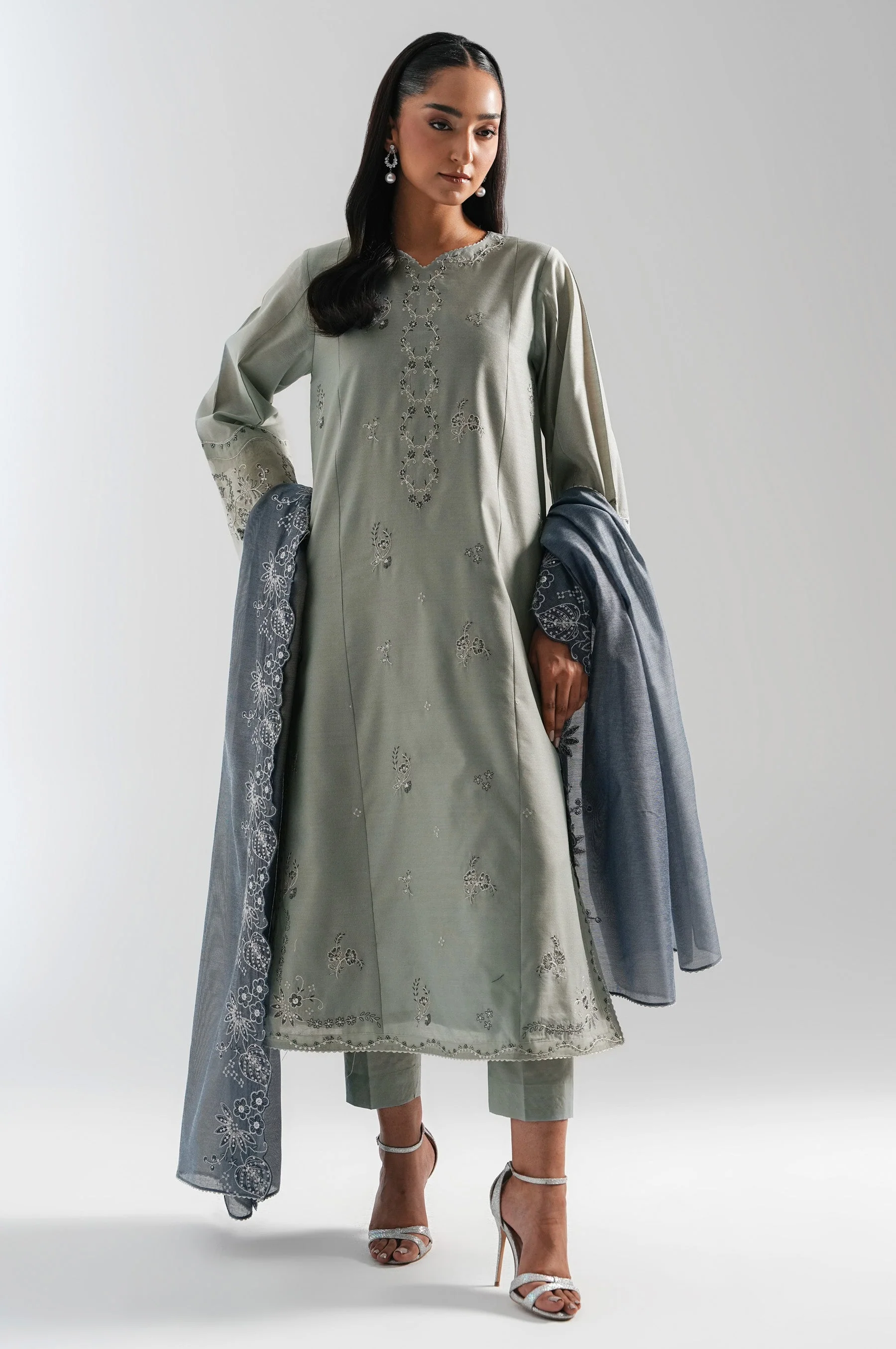 STITCHED EMBROIDERED COTTON NET SUIT (FACTORY E-OUTLET) - Image 2