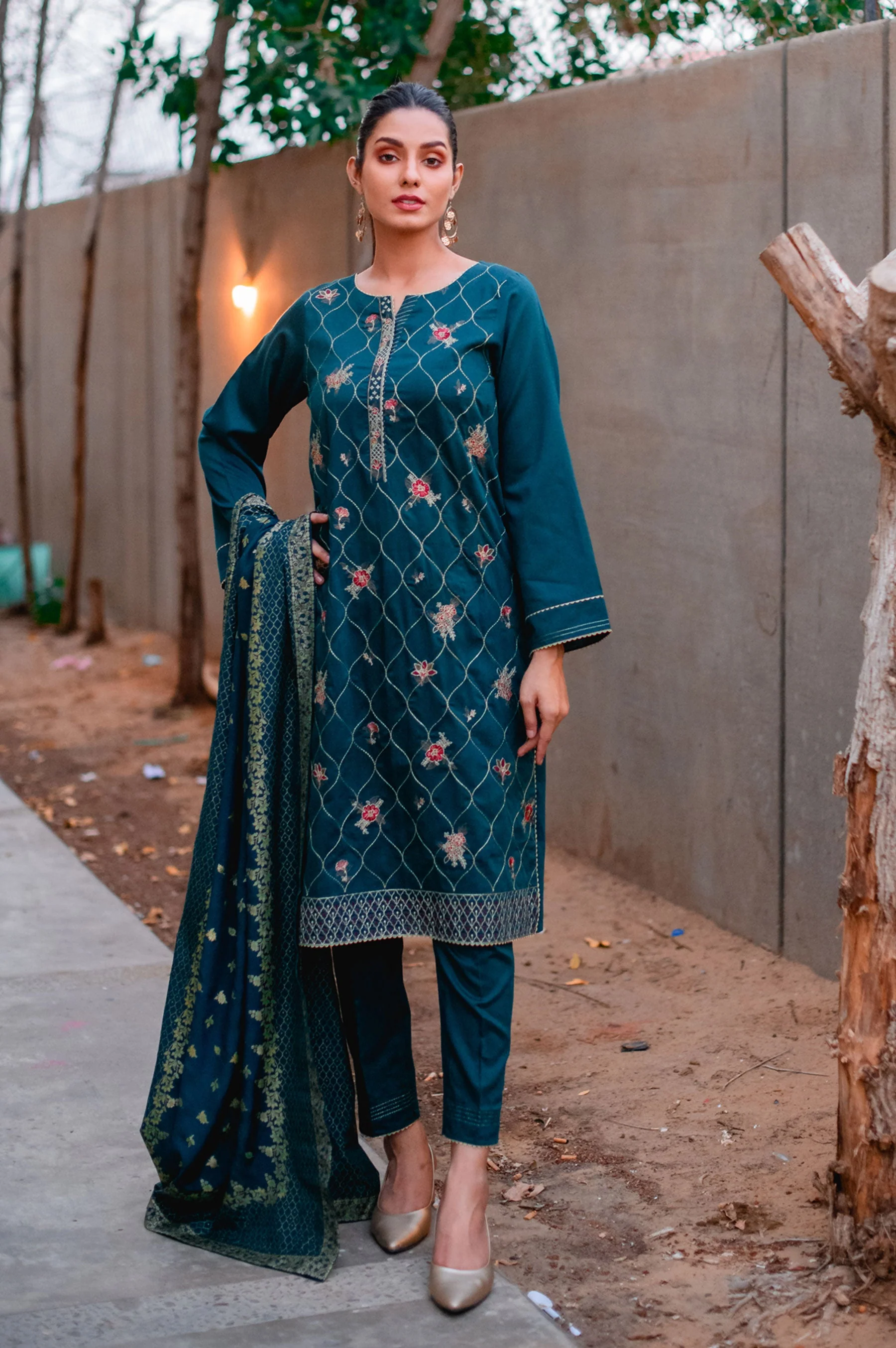 Stitched 3 Piece Cotton Silk Embroidered Suit - Image 2