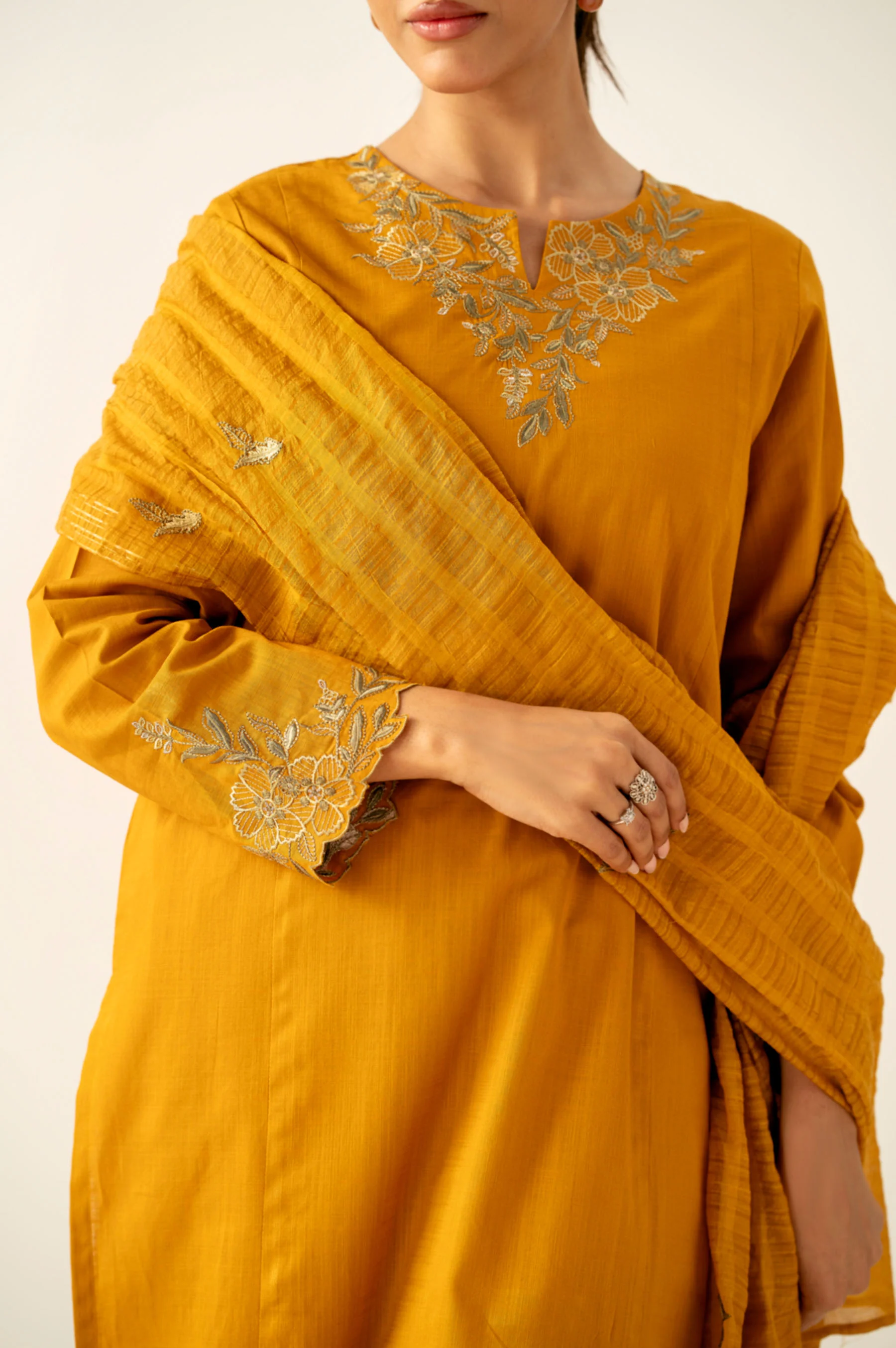 Stitched 3 Piece Embroidered Cotton Slub Suit - Image 6