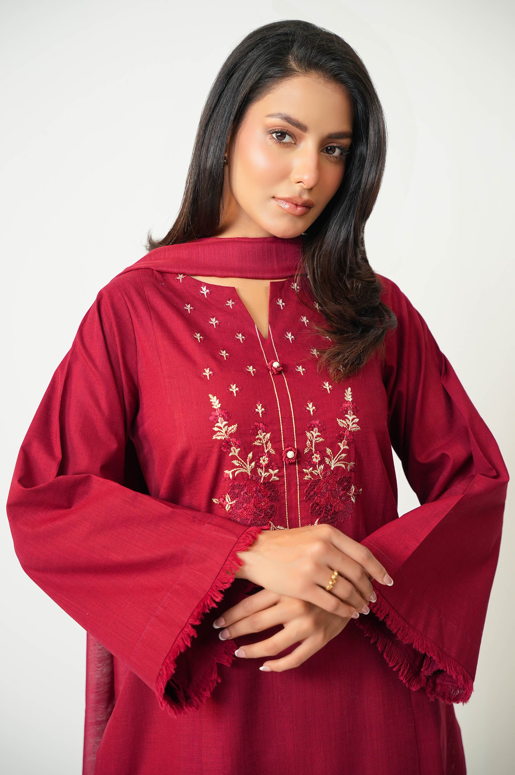 STITCHED EMBROIDERED COTTON SLUB SUIT - Image 2
