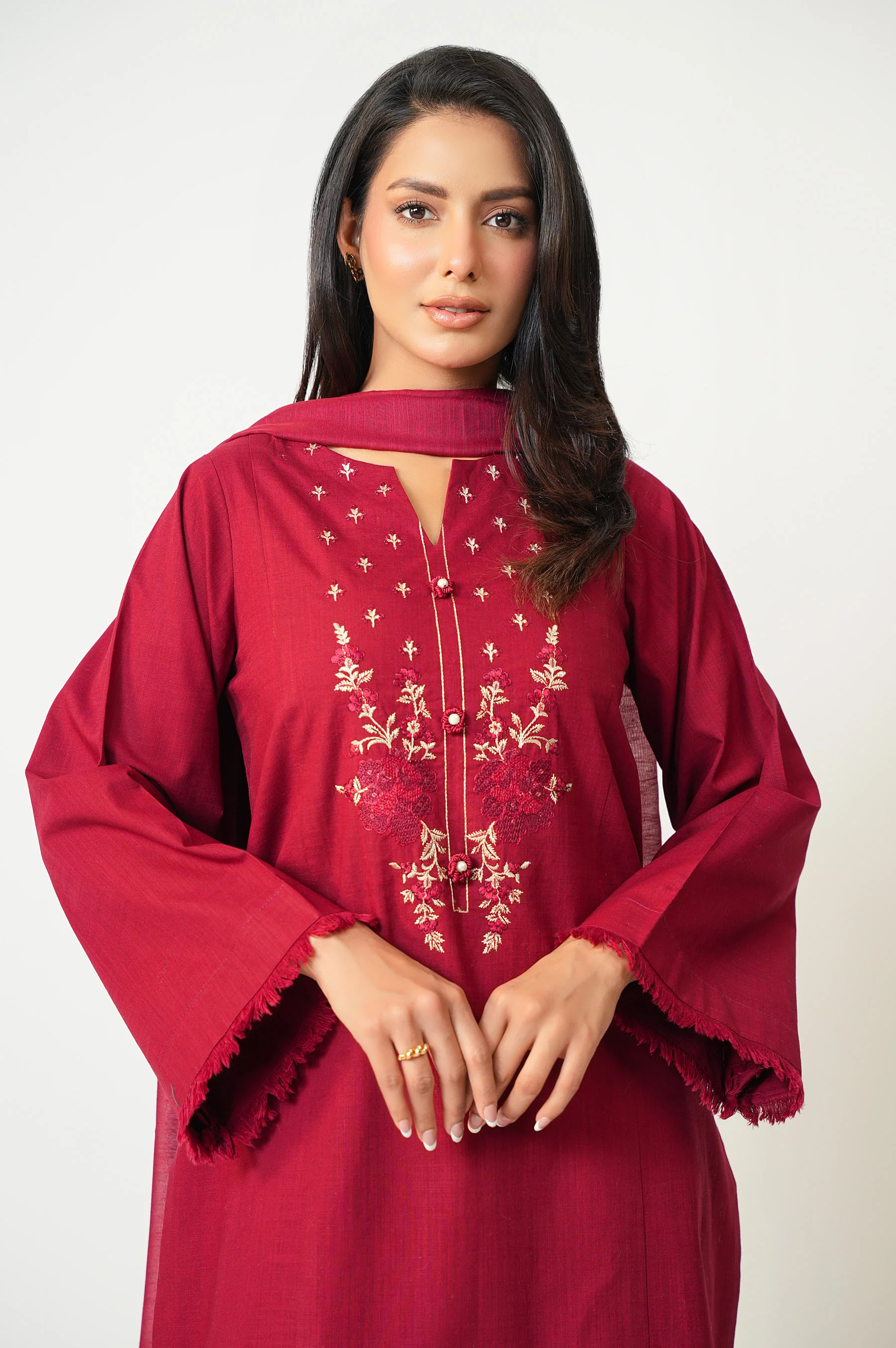 STITCHED EMBROIDERED COTTON SLUB SUIT - Image 5
