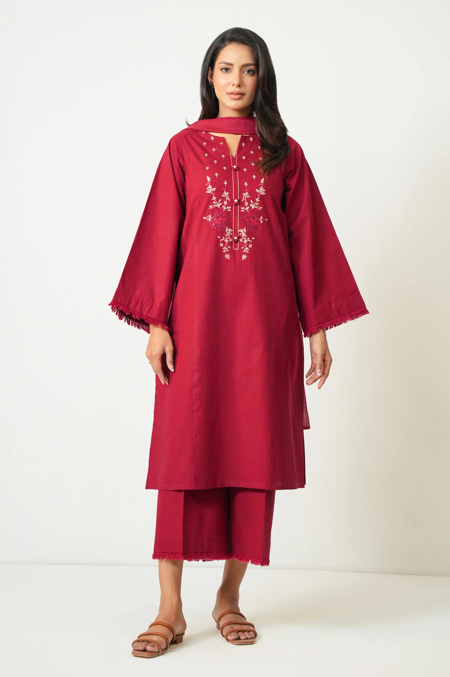 STITCHED EMBROIDERED COTTON SLUB SUIT - Image 6