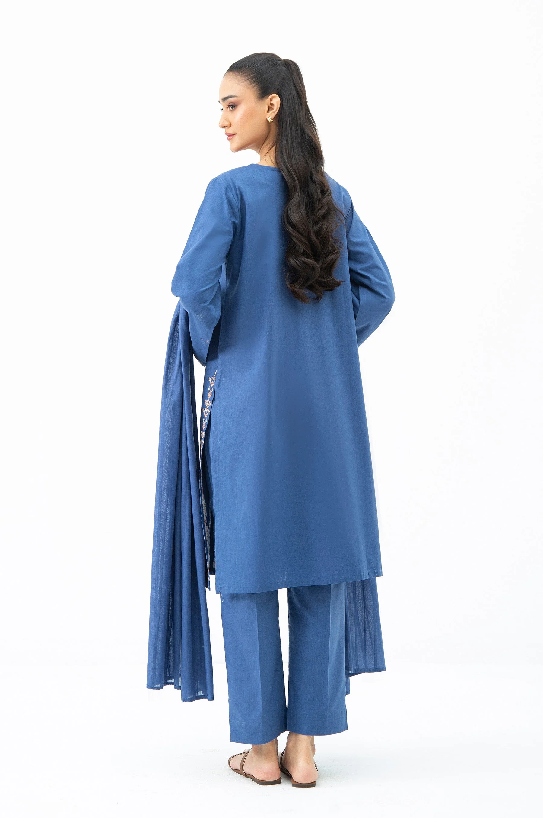 STITCHED EMBROIDERED COTTON SLUB SUIT (FACTORY E-OUTLET) - Image 3