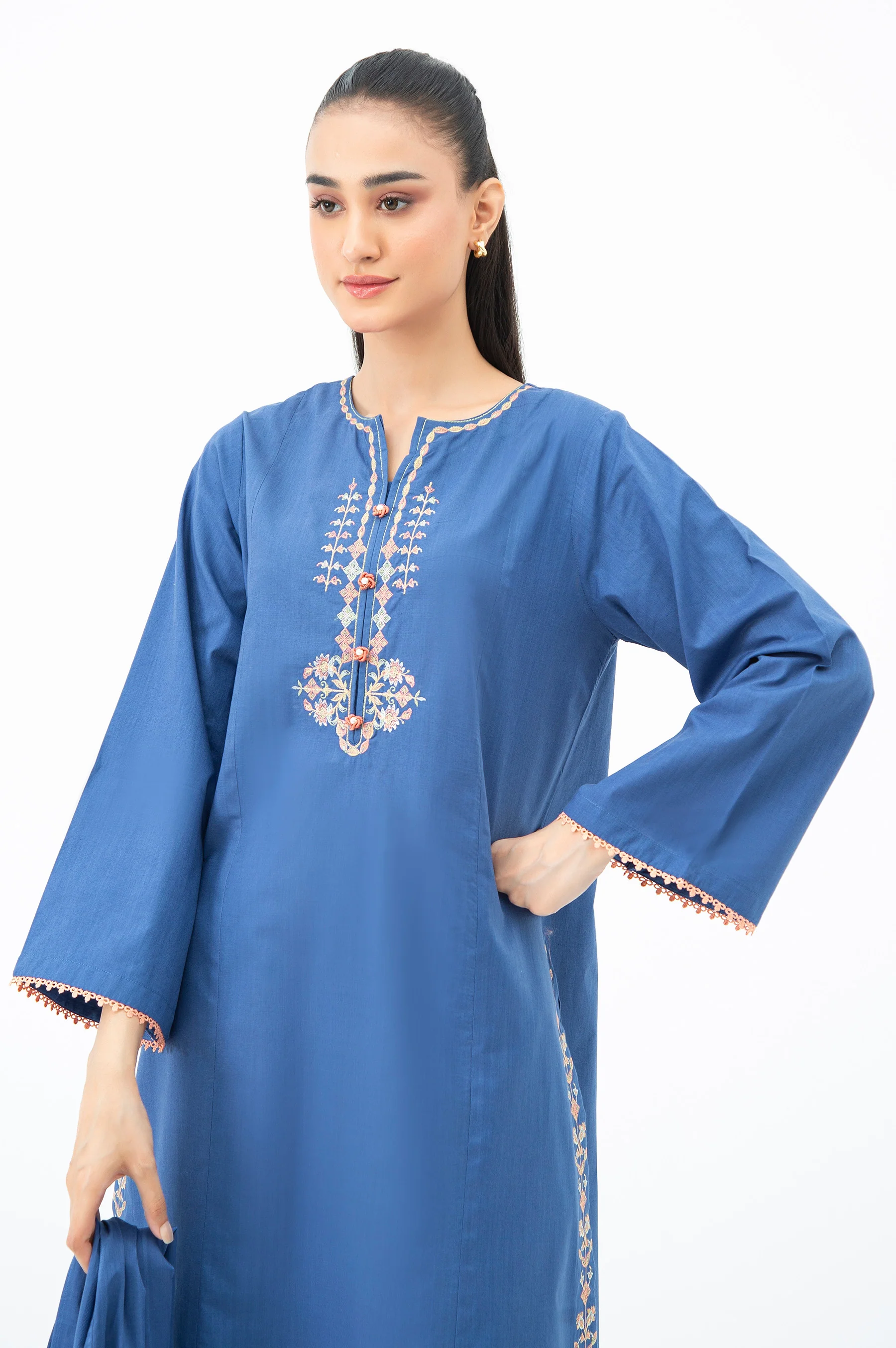 STITCHED EMBROIDERED COTTON SLUB SUIT - Image 2