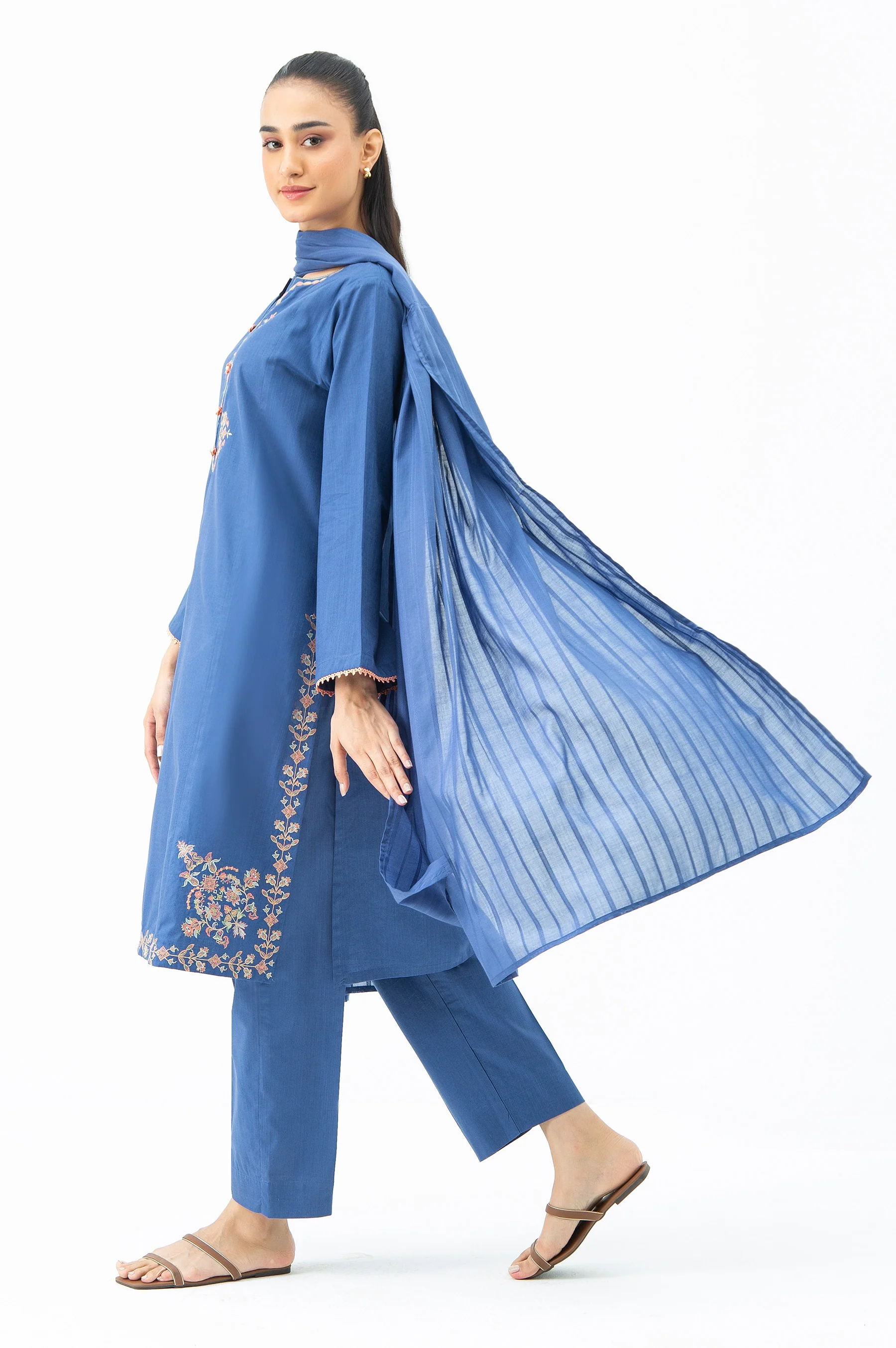 STITCHED EMBROIDERED COTTON SLUB SUIT - Image 5