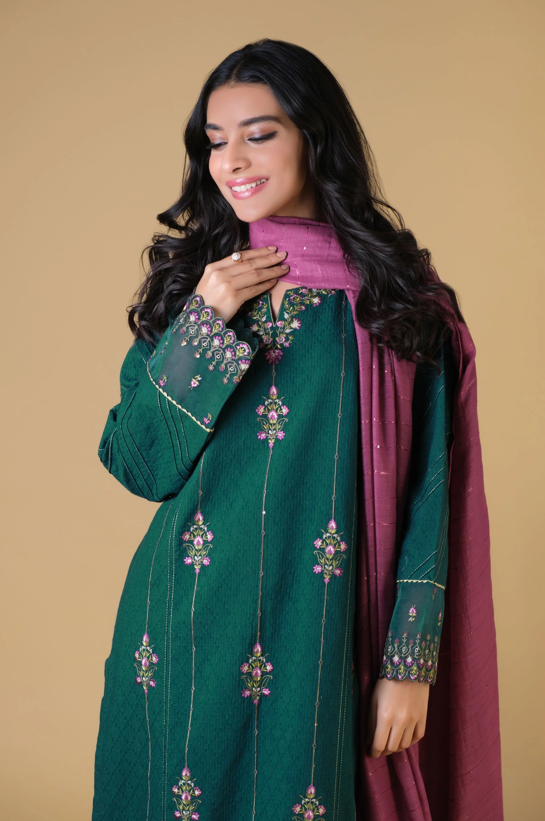 Stitched 3 Piece Embroidered Dobby Suit - Image 2