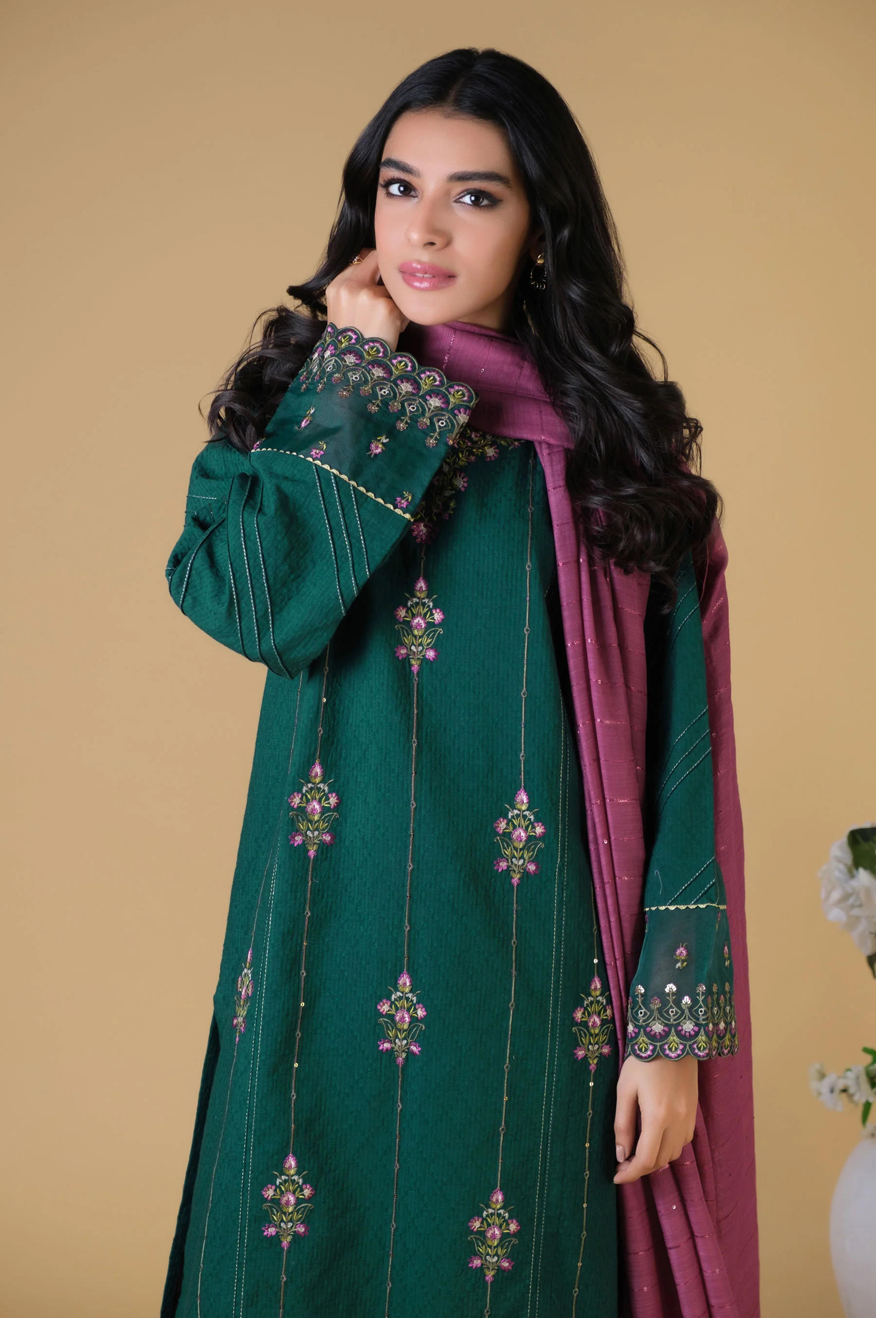 Stitched 3 Piece Embroidered Dobby Suit - Image 4