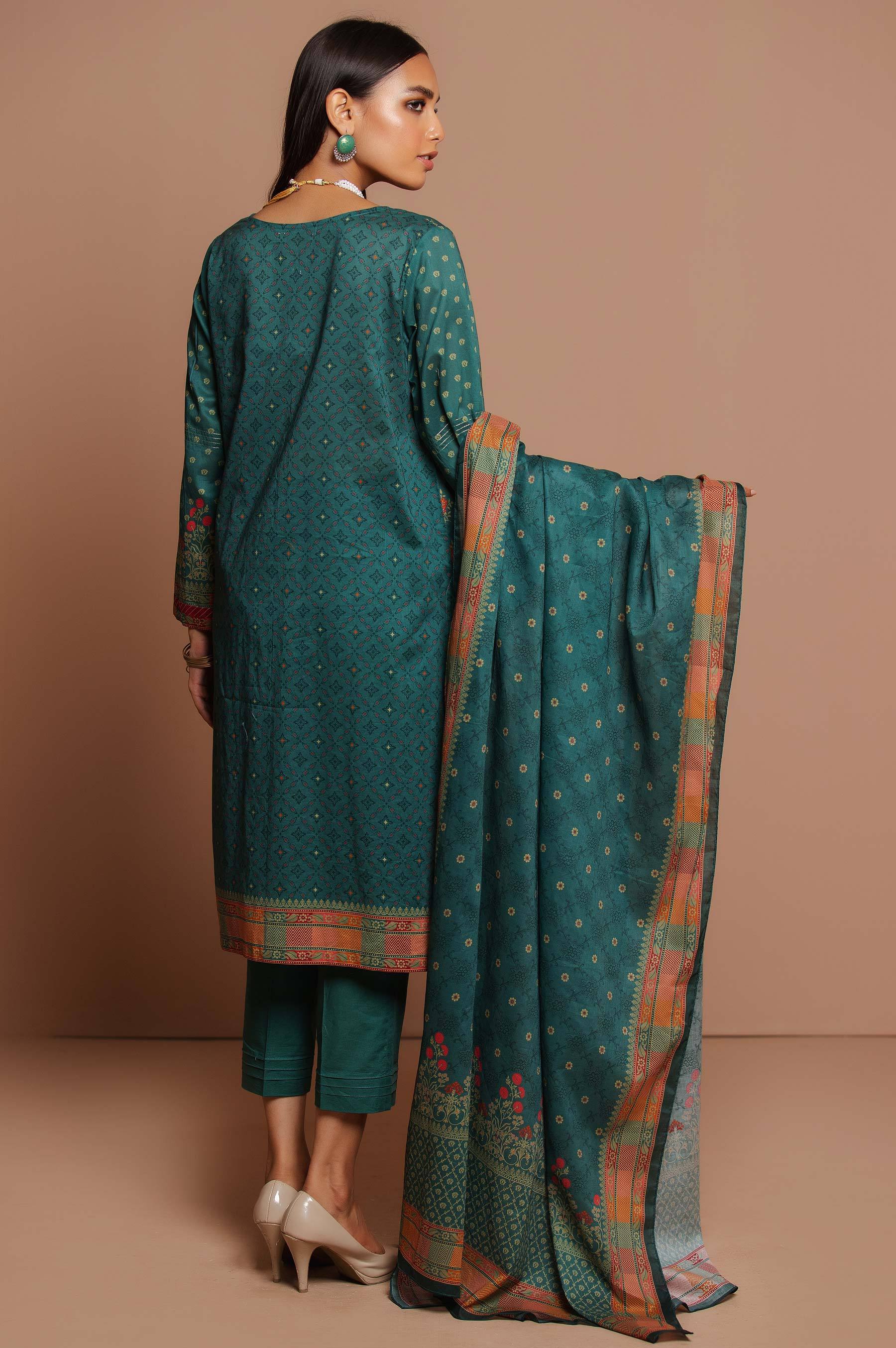 Stitched 3 Piece Embroidered Doria Lawn with Voile Slub Suit - Image 5