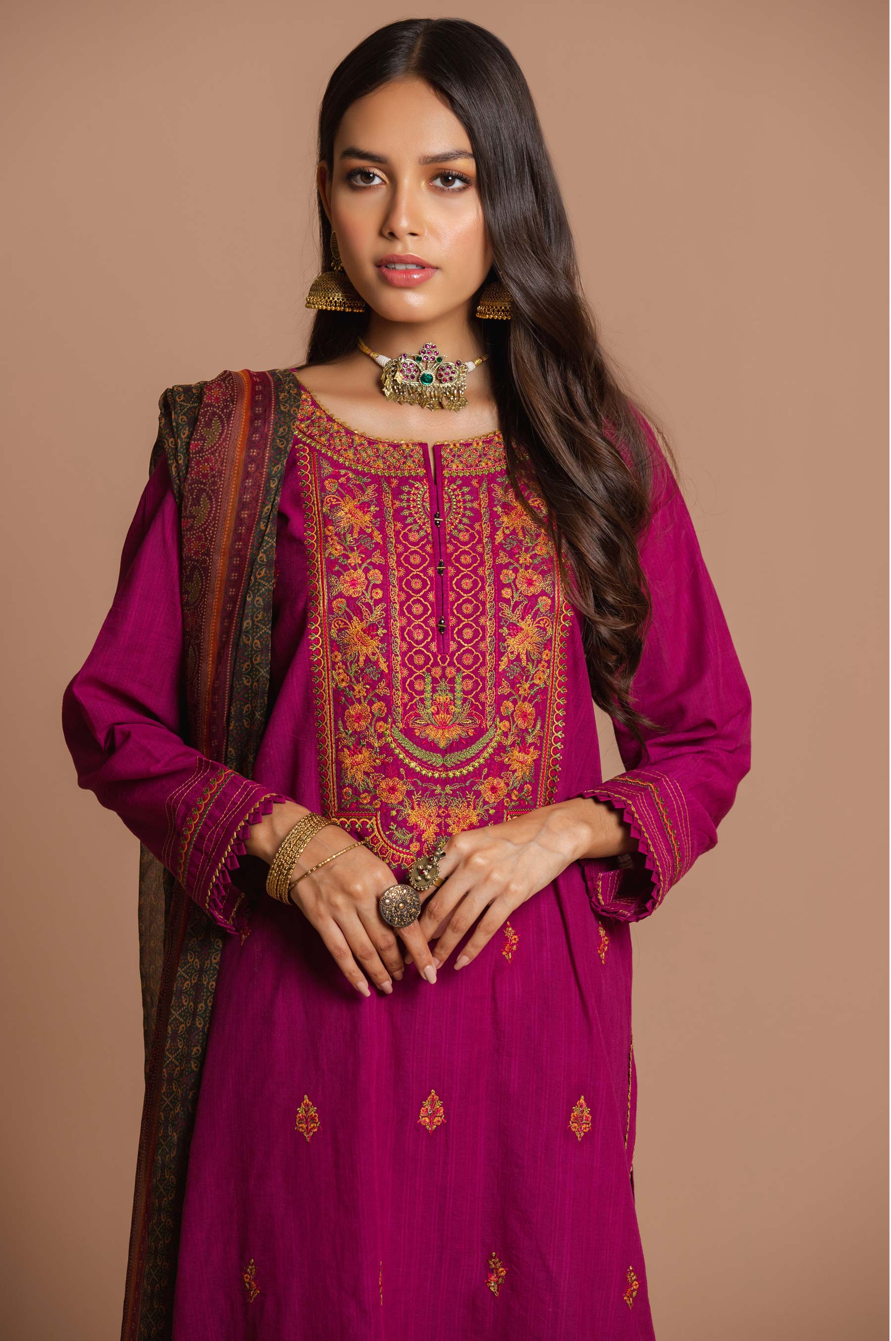 Stitched 3 Piece Doria Lawn Suit with Polyester Chiffon Dupatta - Image 4