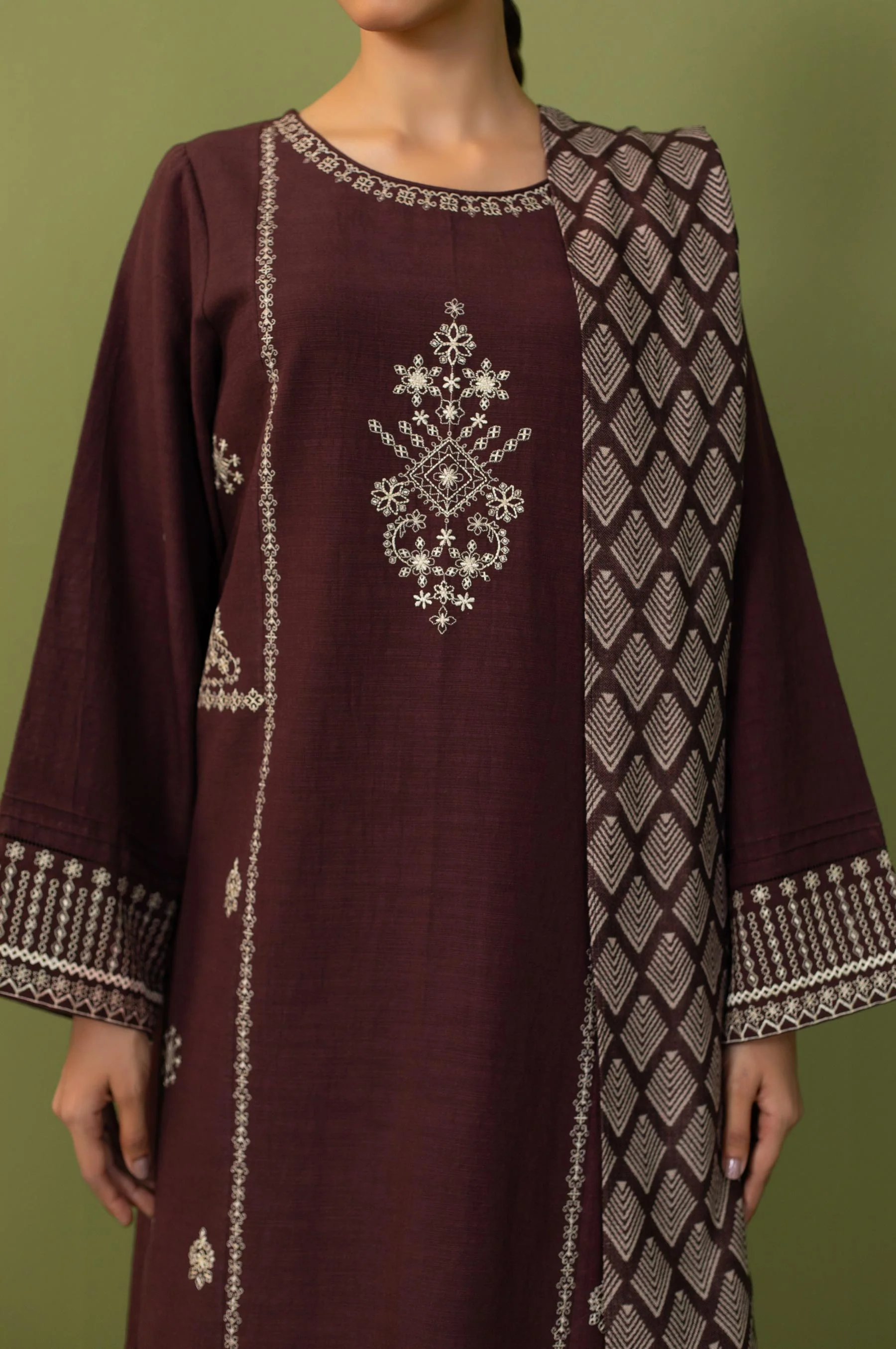 Stitched 3 Piece Embroidered Doria Suit - Image 3