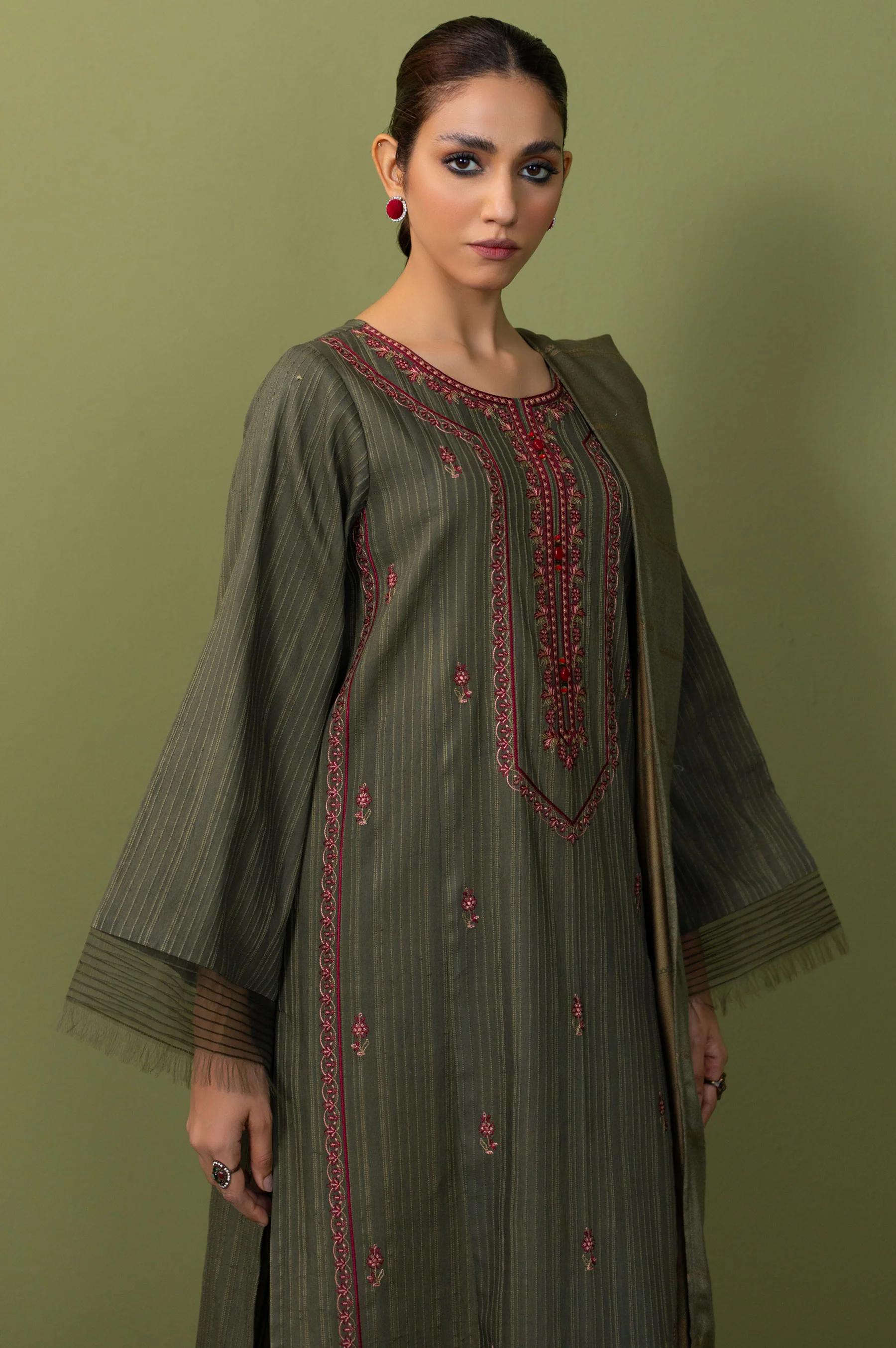 Stitched 3 Piece Embroidered Dobby Doria Suit - Image 4