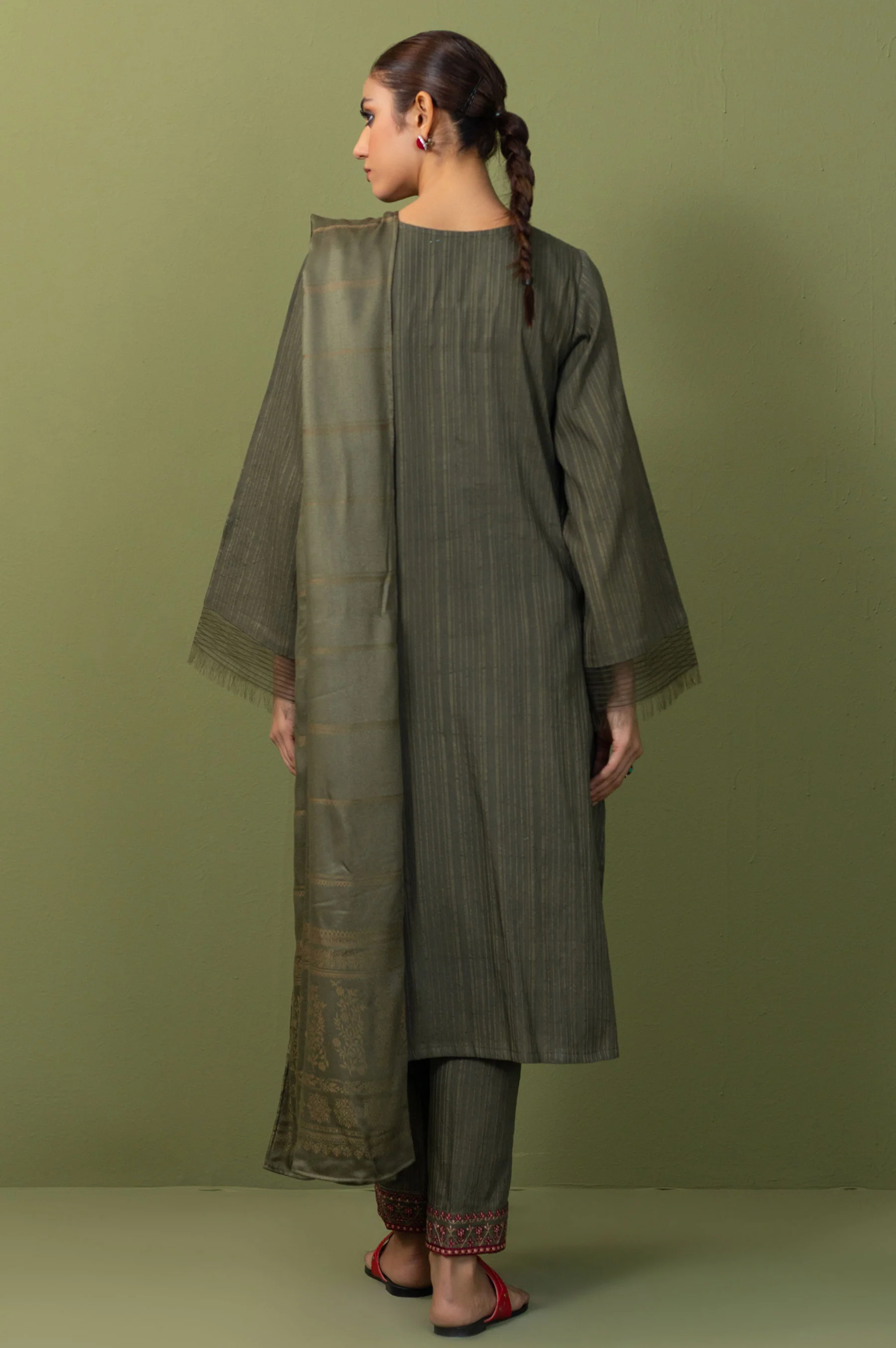 Stitched 3 Piece Embroidered Dobby Doria Suit - Image 5