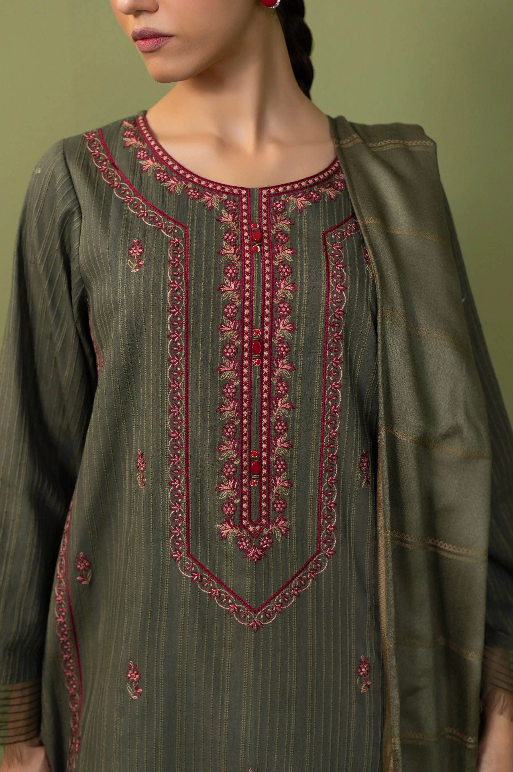 Stitched 3 Piece Embroidered Dobby Doria Suit - Image 6