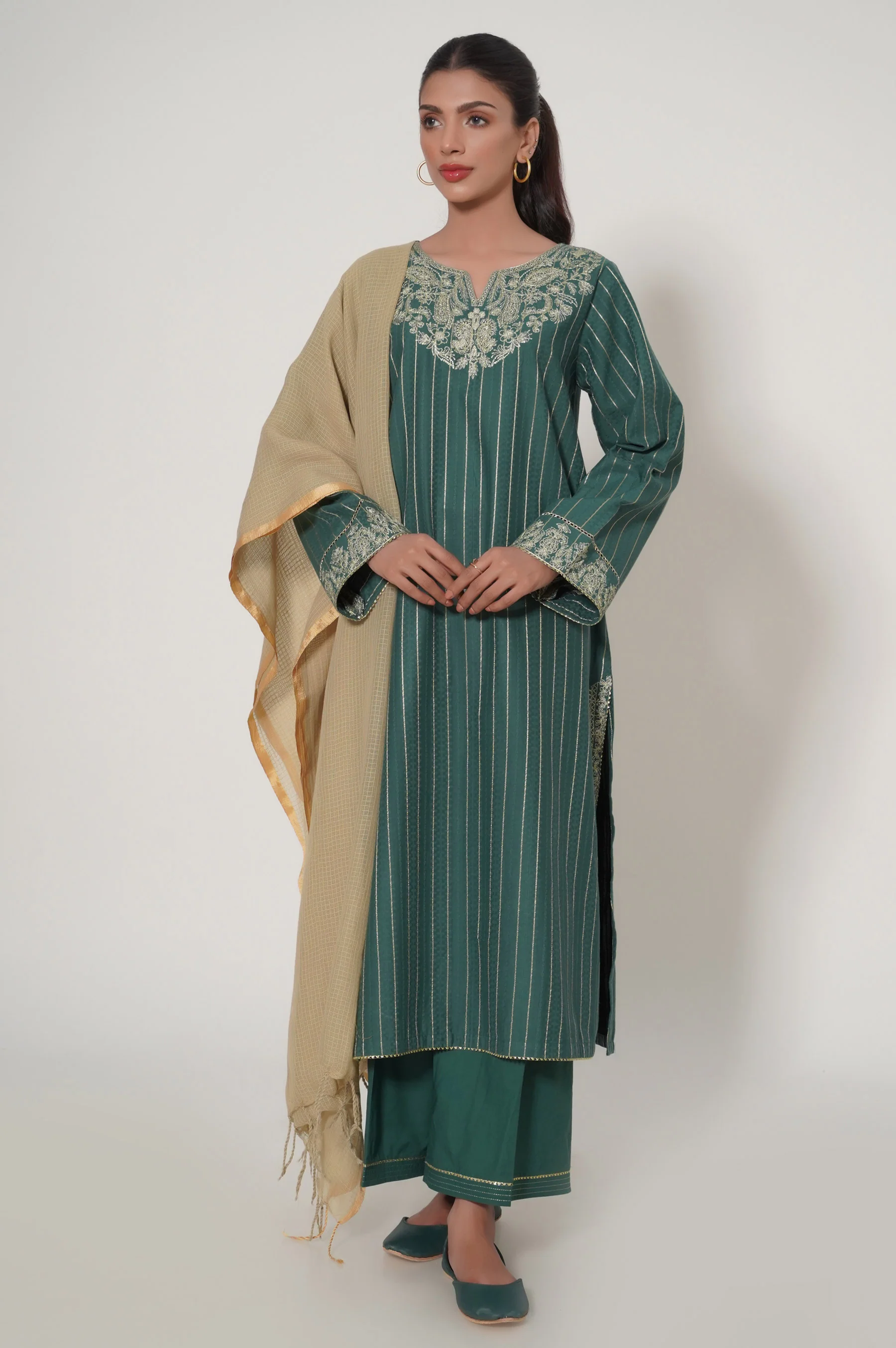 Stitched 3 Piece Embroidered Jacquard Suit