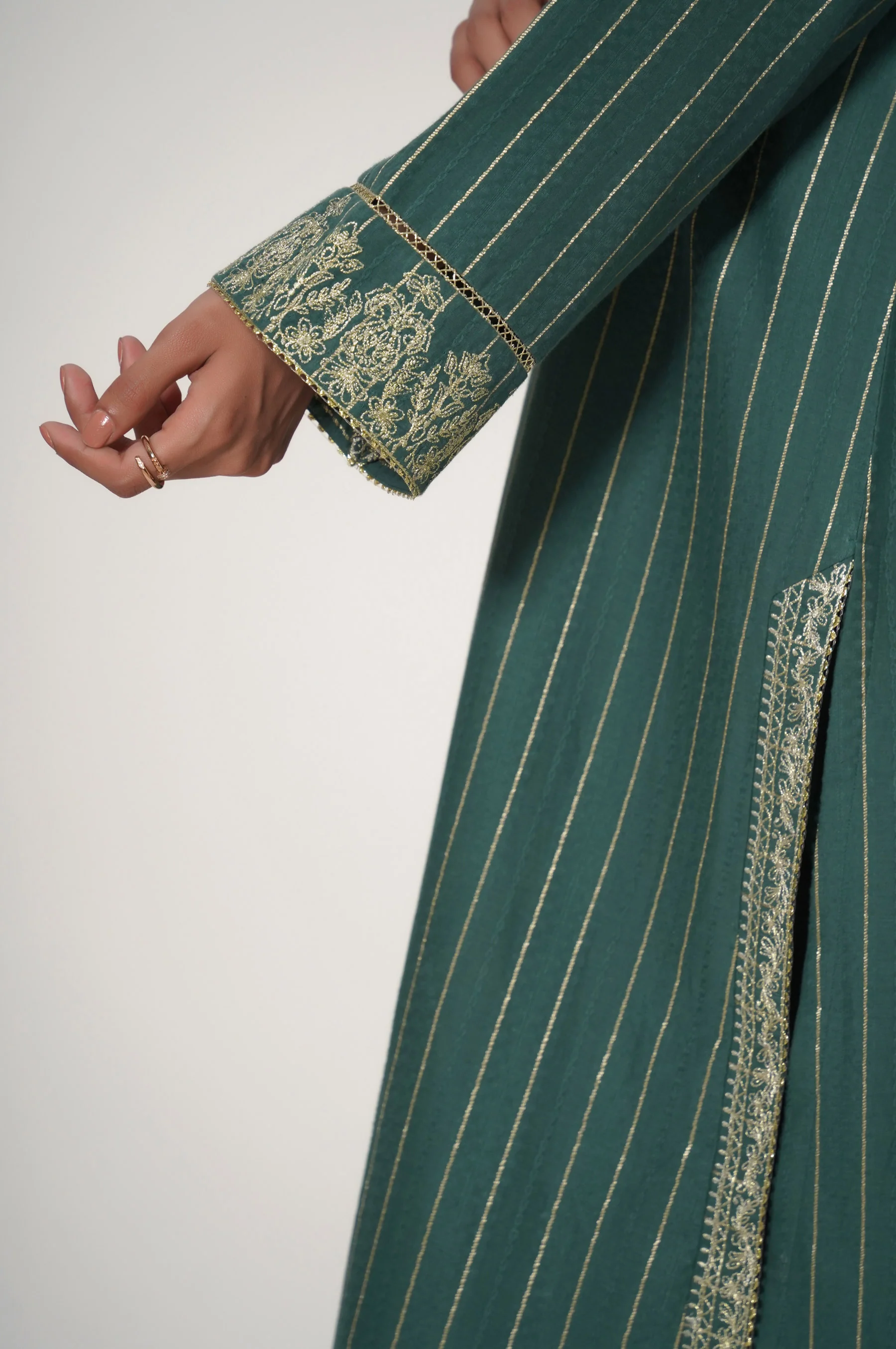 Stitched 3 Piece Embroidered Jacquard Suit - Image 3
