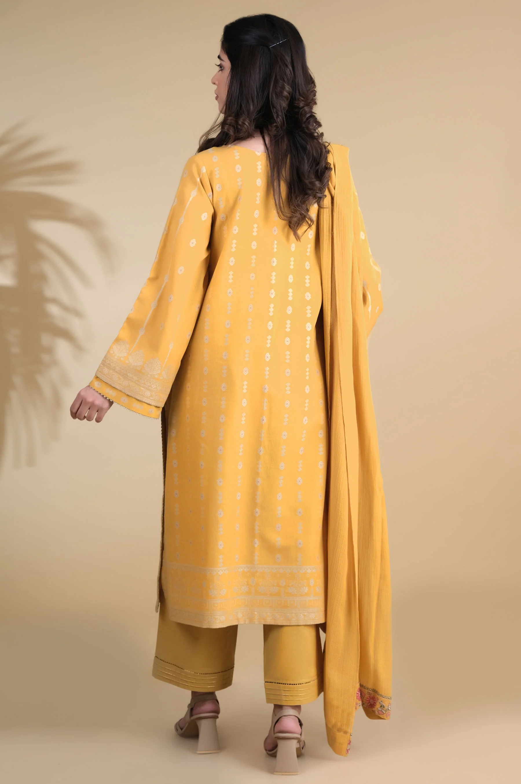 Stitched 3 Piece Embroidered Jacquard Suit - Image 5
