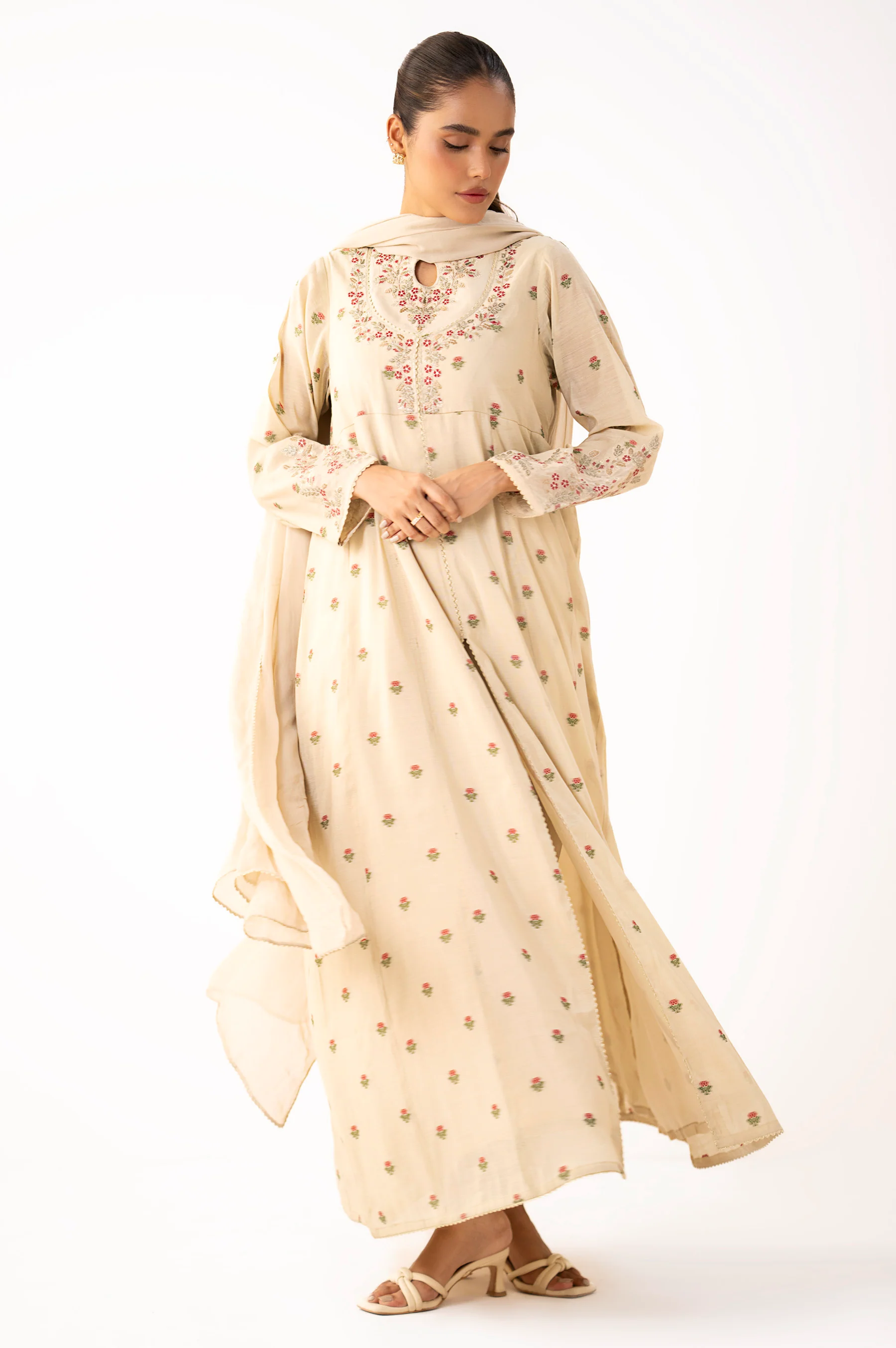 Stitched 3 Piece Embroidered Jacquard Suit - Image 2