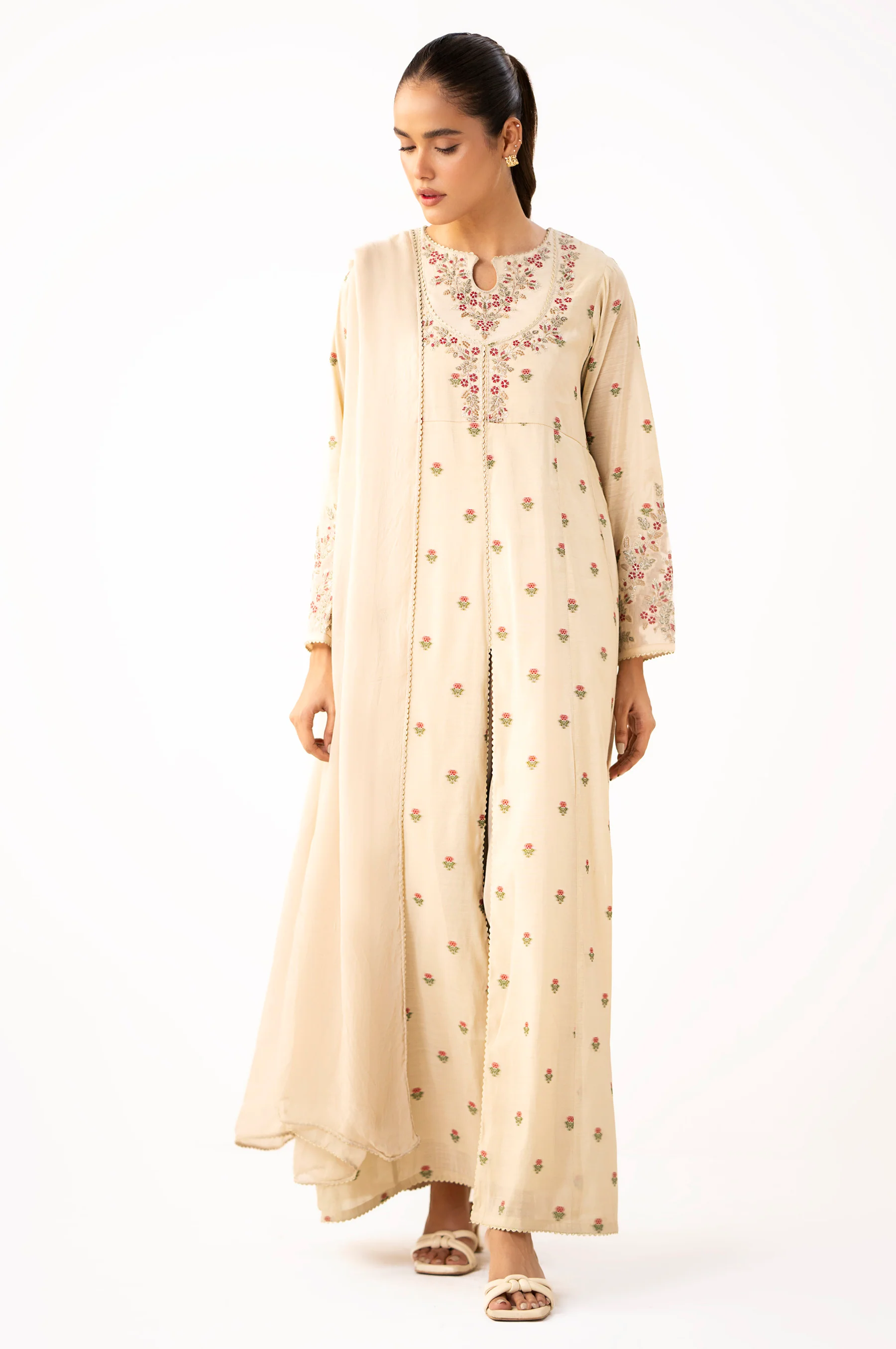 Stitched 3 Piece Embroidered Jacquard Suit - Image 4