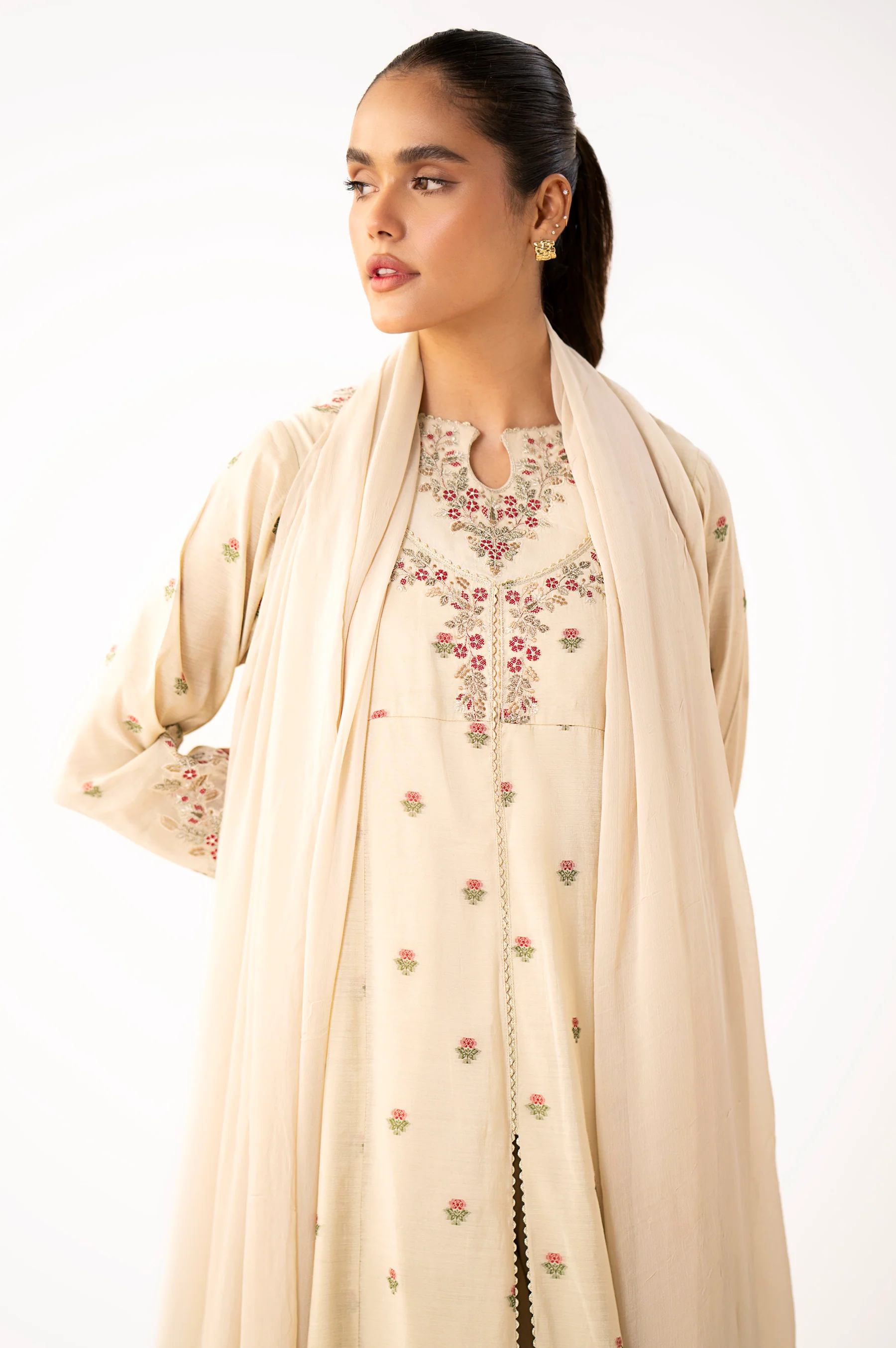 Stitched 3 Piece Embroidered Jacquard Suit - Image 6