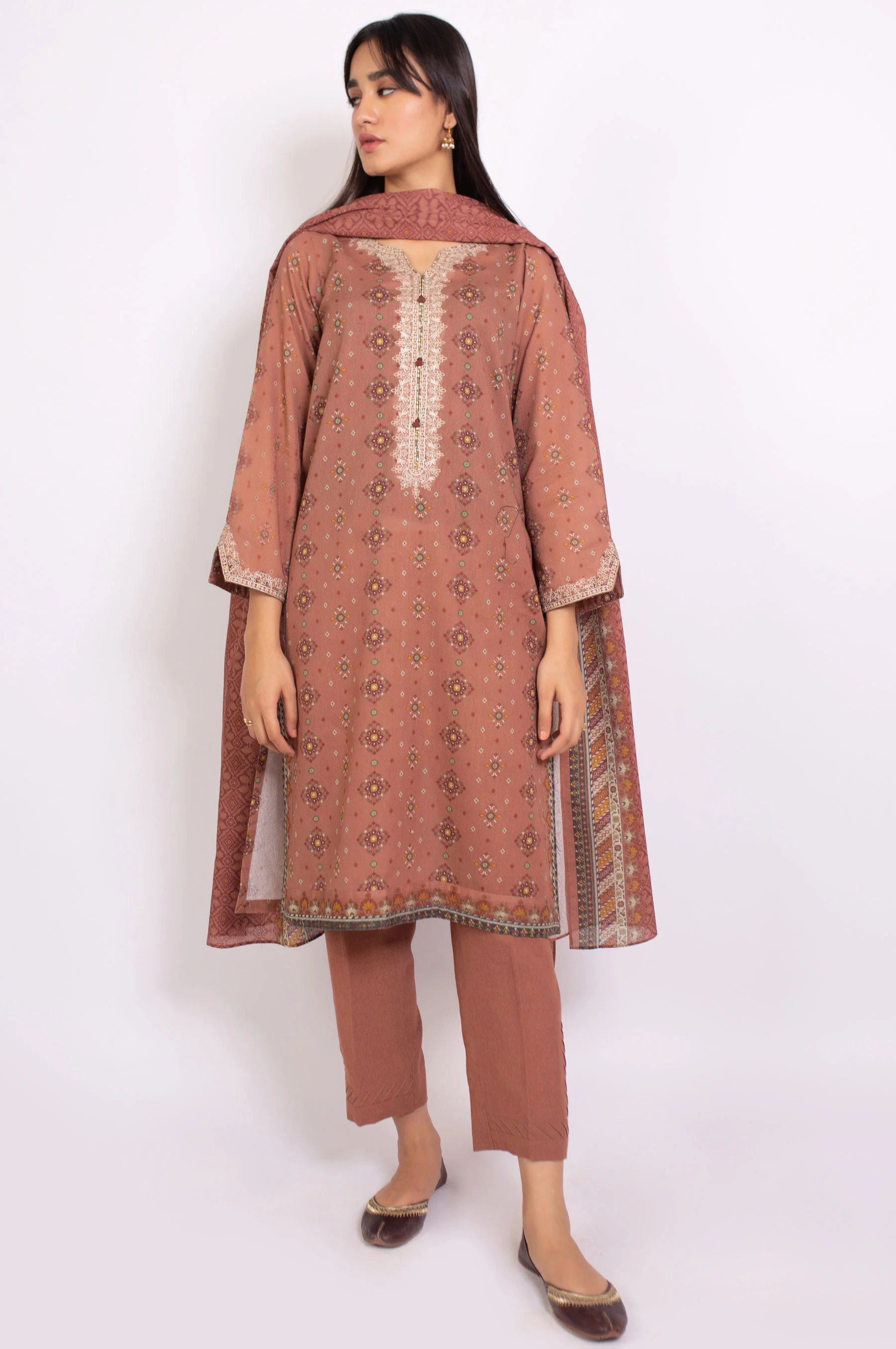 Stitched 3 Piece Embroidered Karandi Suit - Image 2