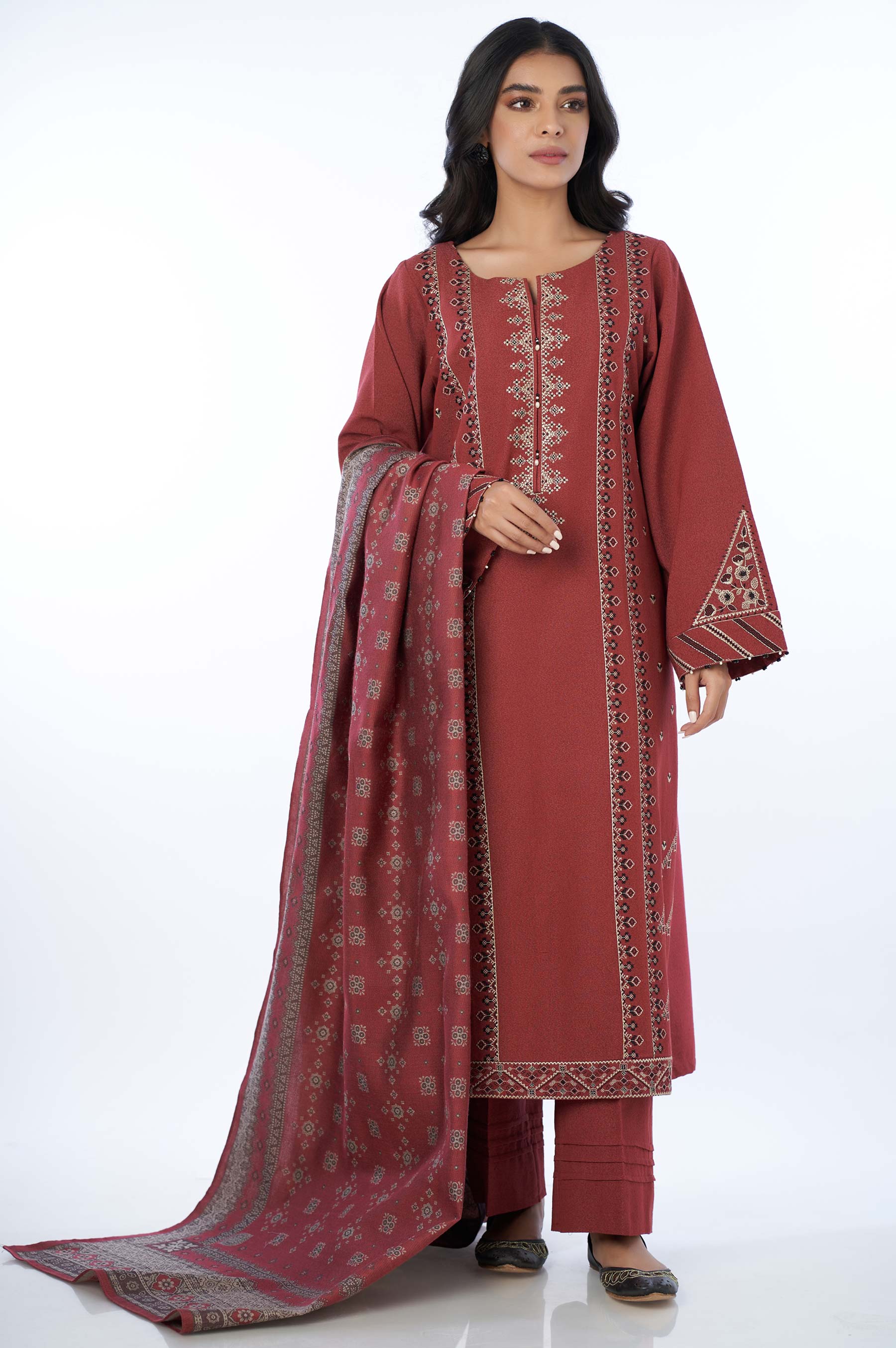 Stitched 3 Piece Embroidered Karandi Suit