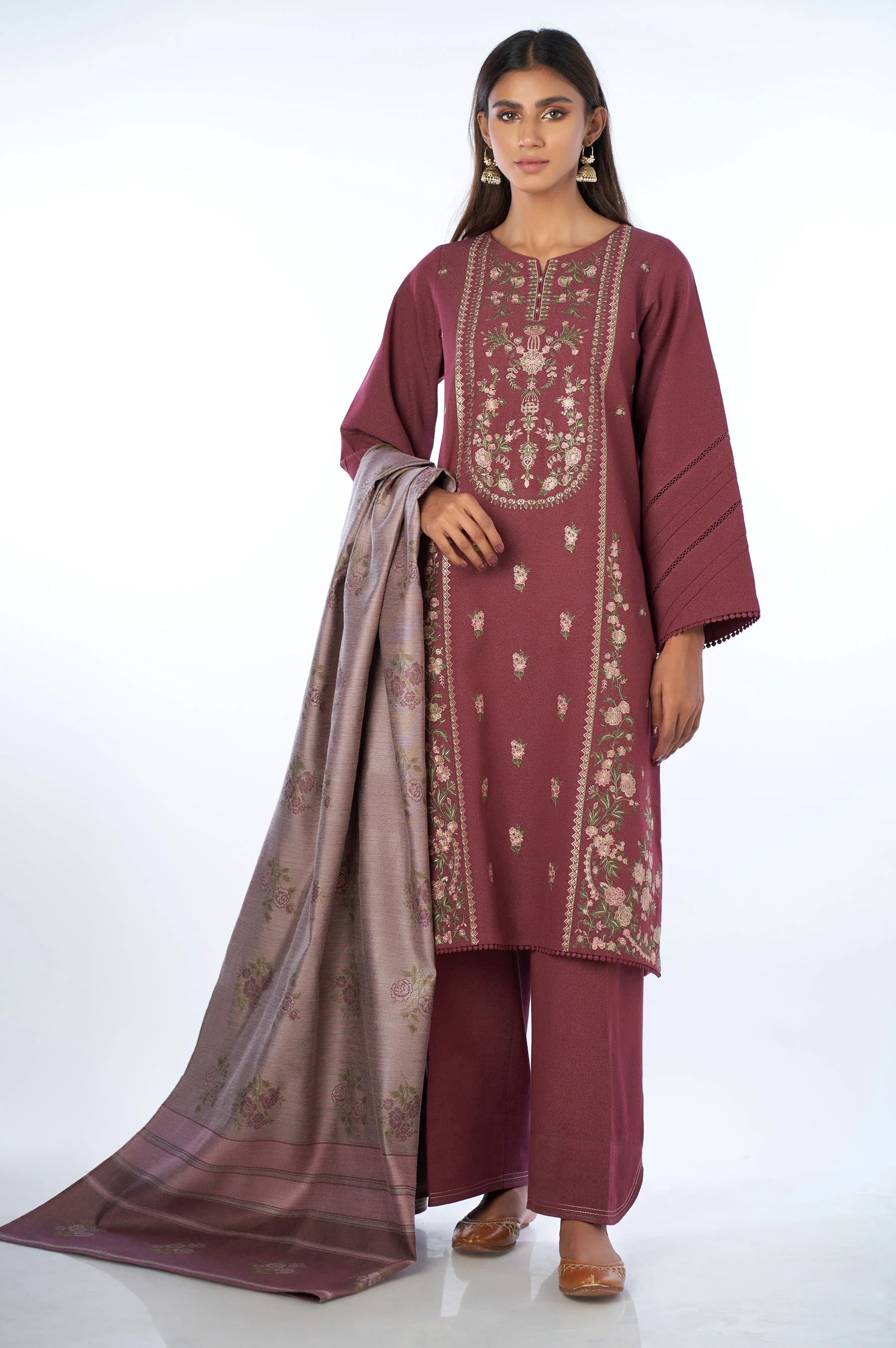 Stitched 3 Piece Embroidered Karandi Suit