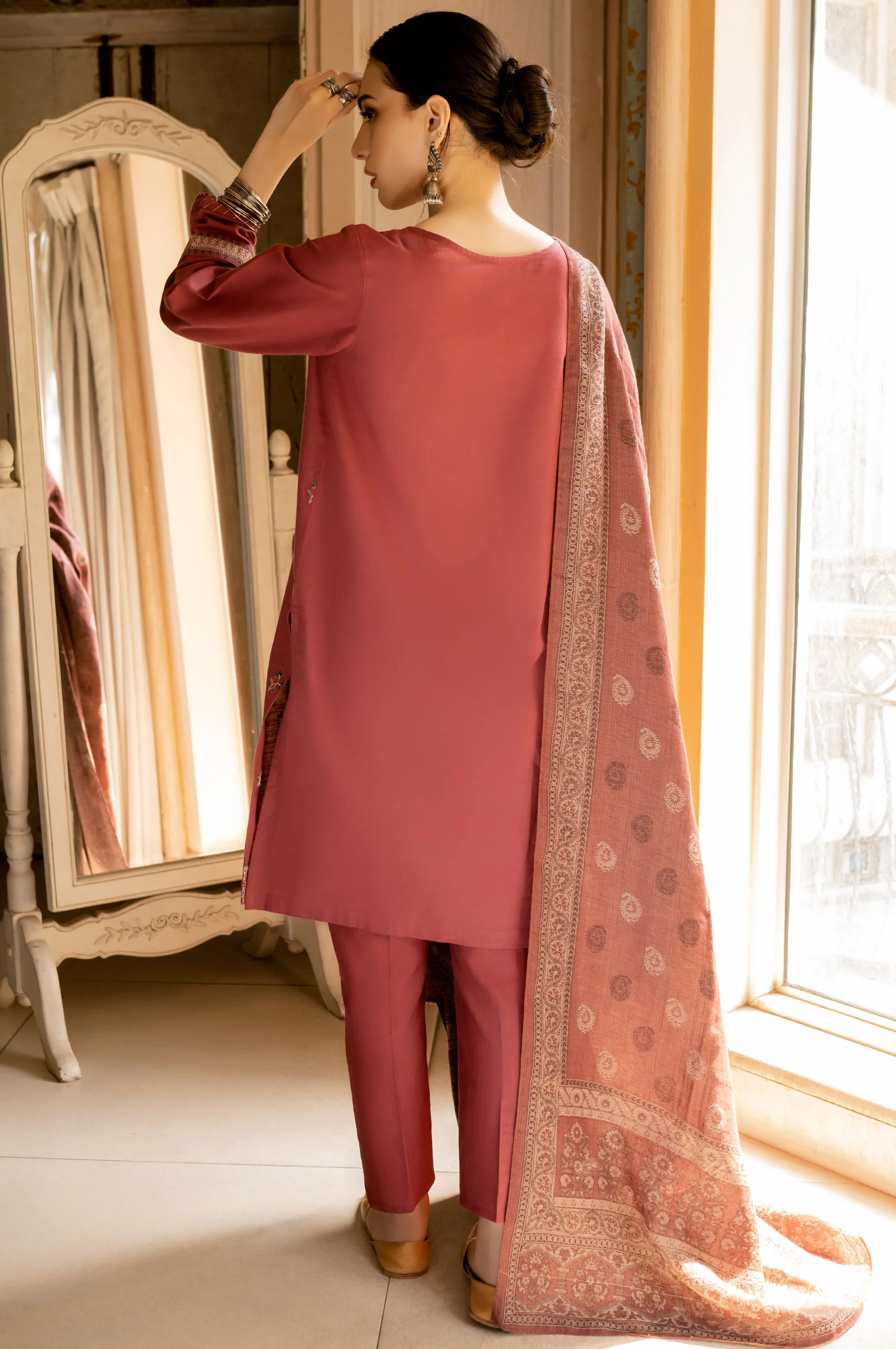 Stitched 3 Piece Embroidered Khaddar Suit - Image 2
