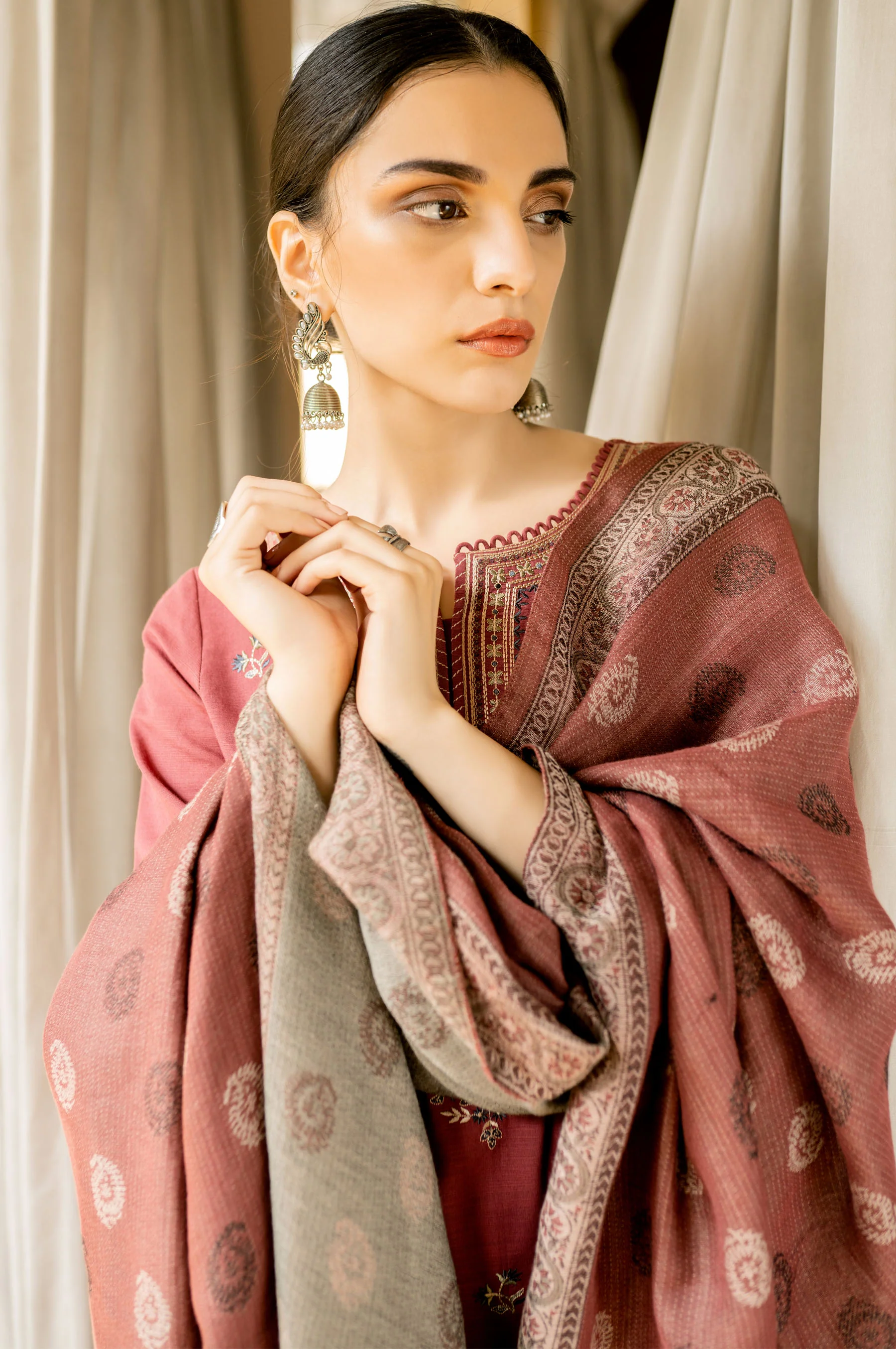 Stitched 3 Piece Embroidered Khaddar Suit - Image 3