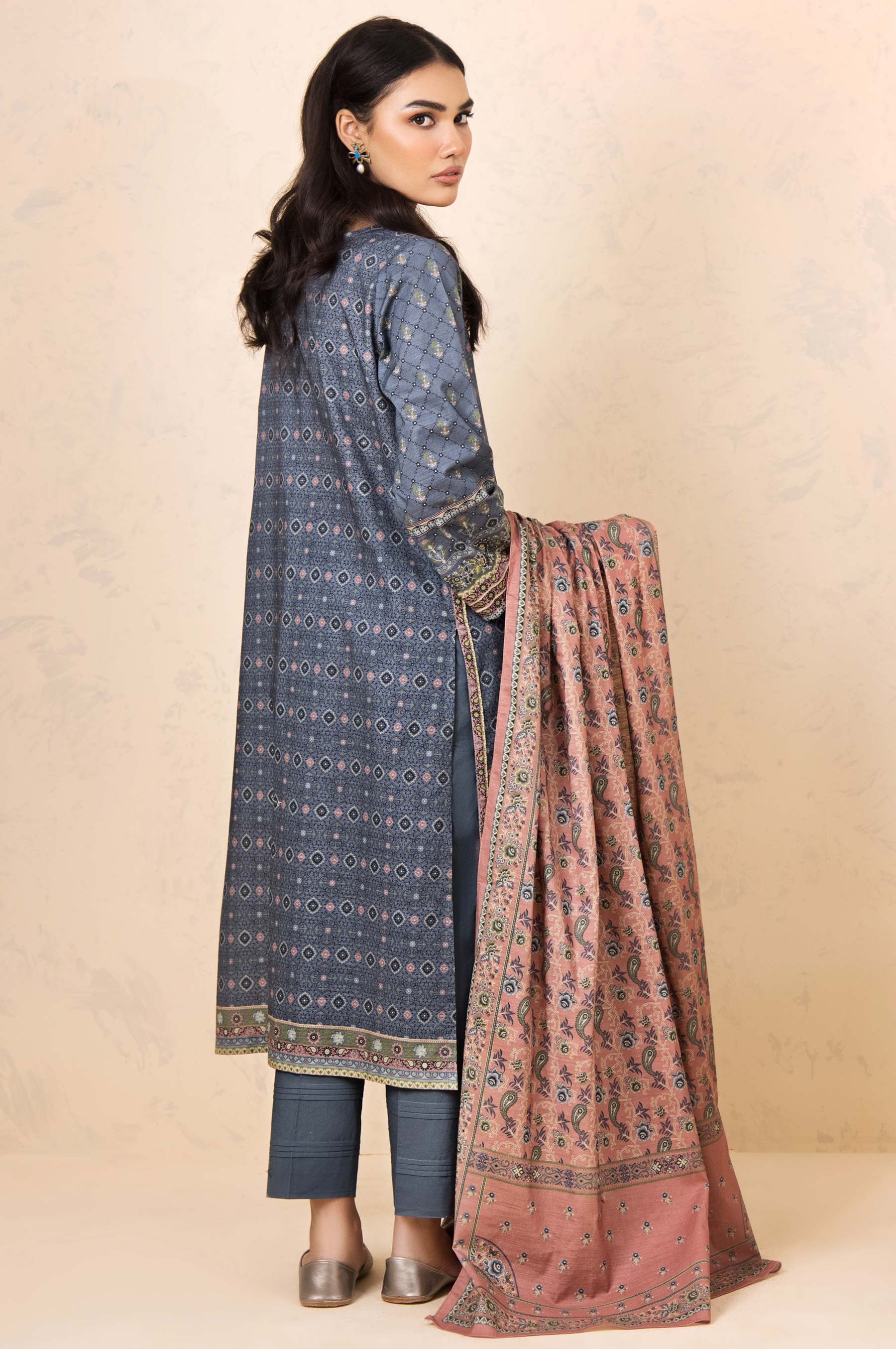 Stitched 3 Piece Embroidered Khaddar Suit - Image 3