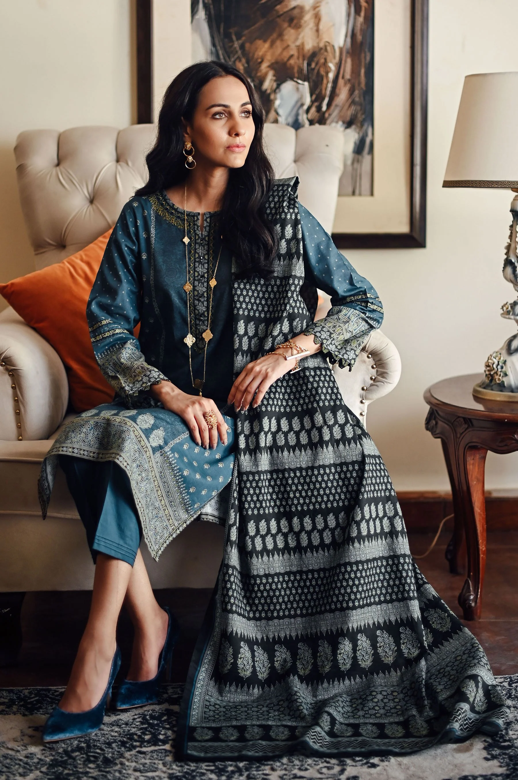 Stitched 3 Piece Embroidered Khaddar Suit