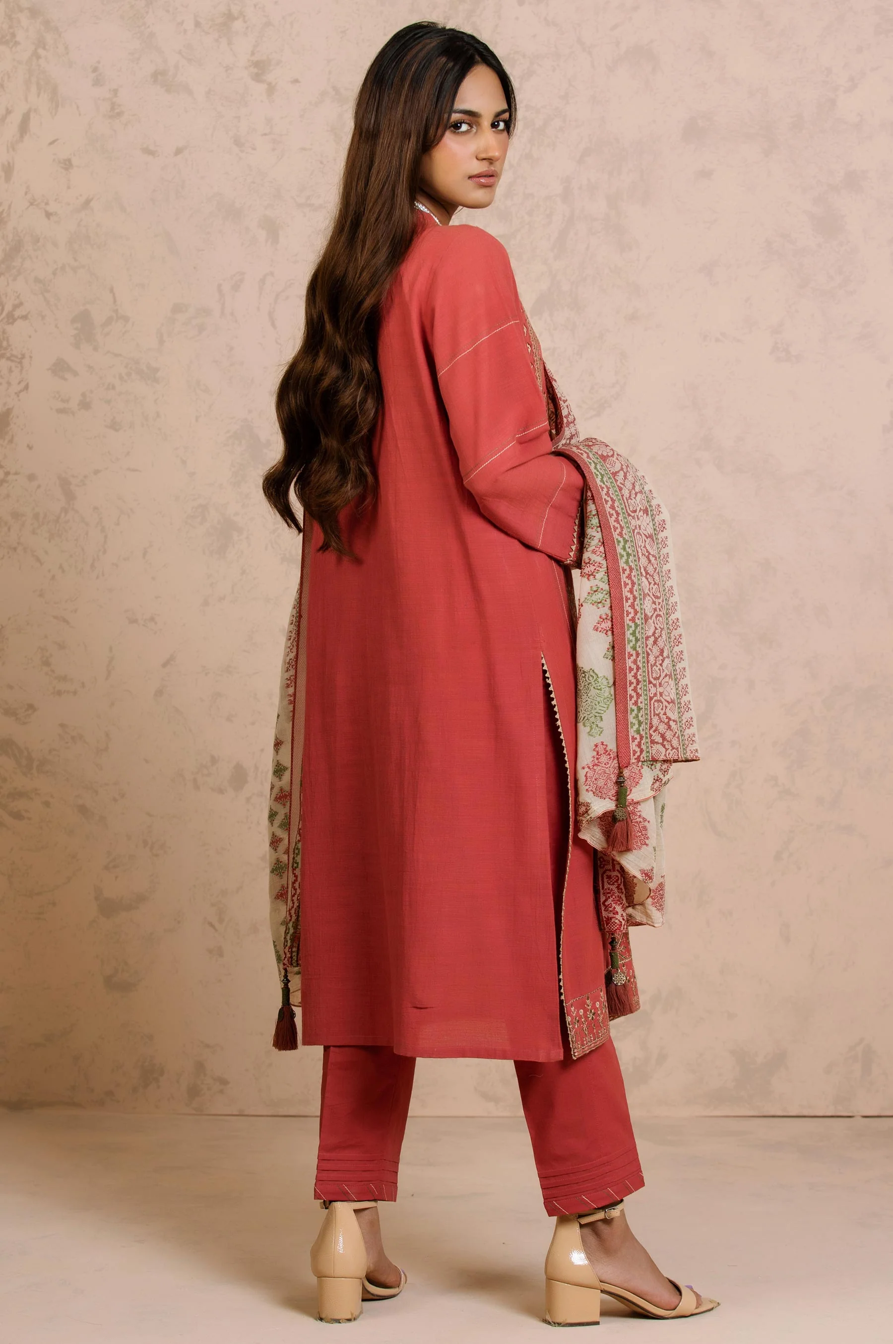 Stitched 3 Piece Embroidered Khaddar with Jacquard Suit - Image 3