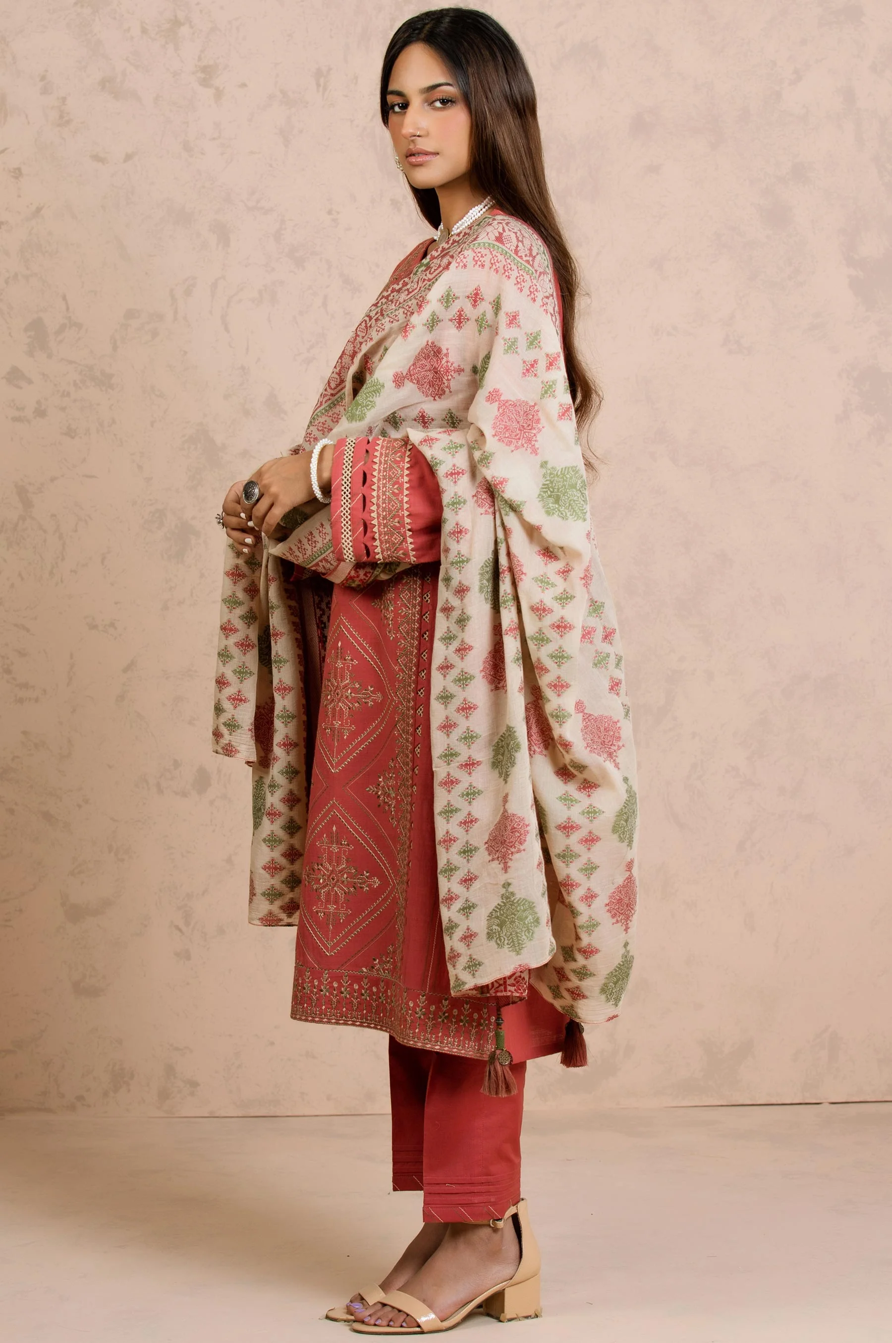 Stitched 3 Piece Embroidered Khaddar with Jacquard Suit - Image 4