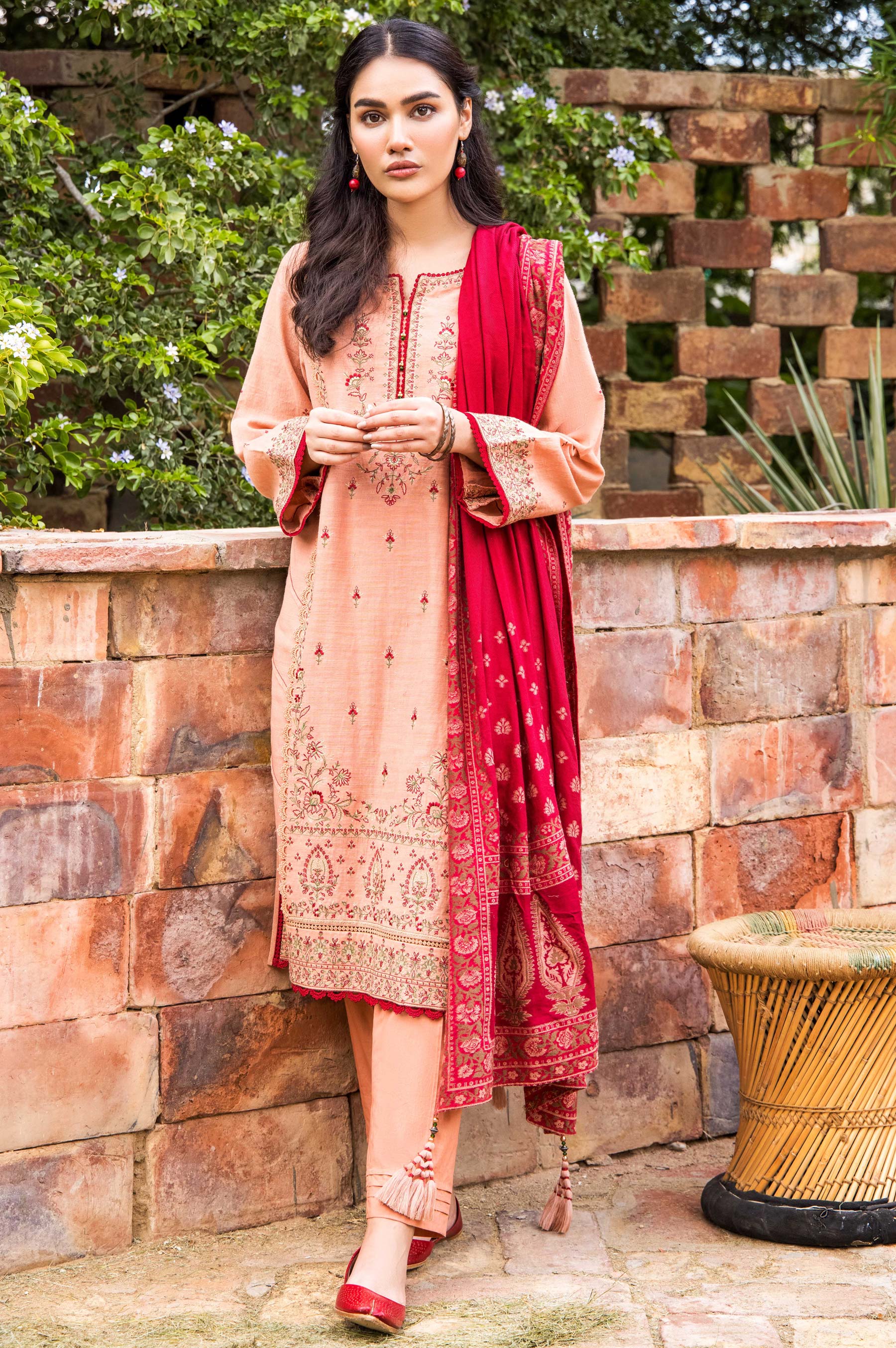 Stitched 3 Piece Embroidered Khaddar with Jacquard Shawl Suit