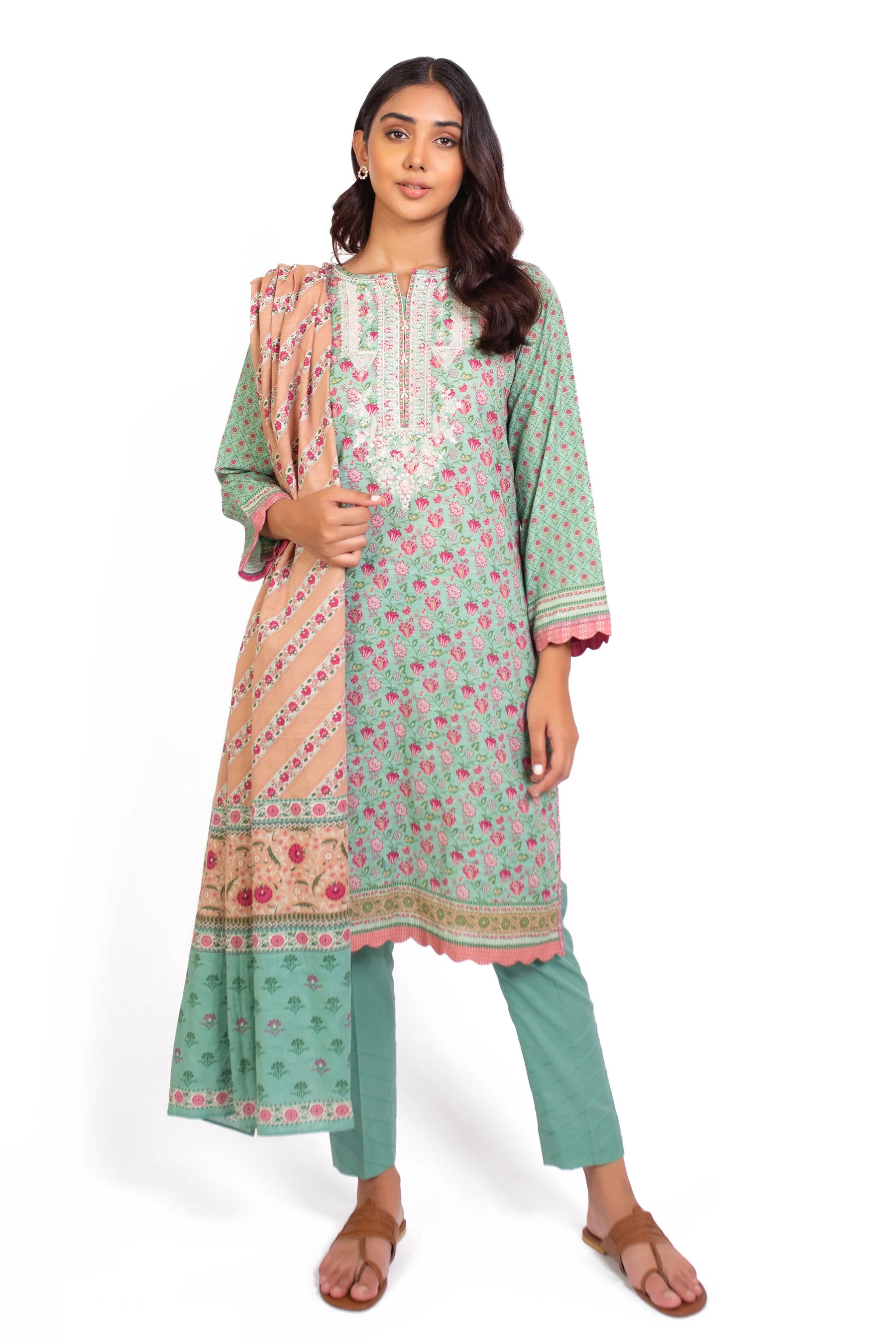 Stitched 3 Piece Embroidered Khaddar Suit - Image 2