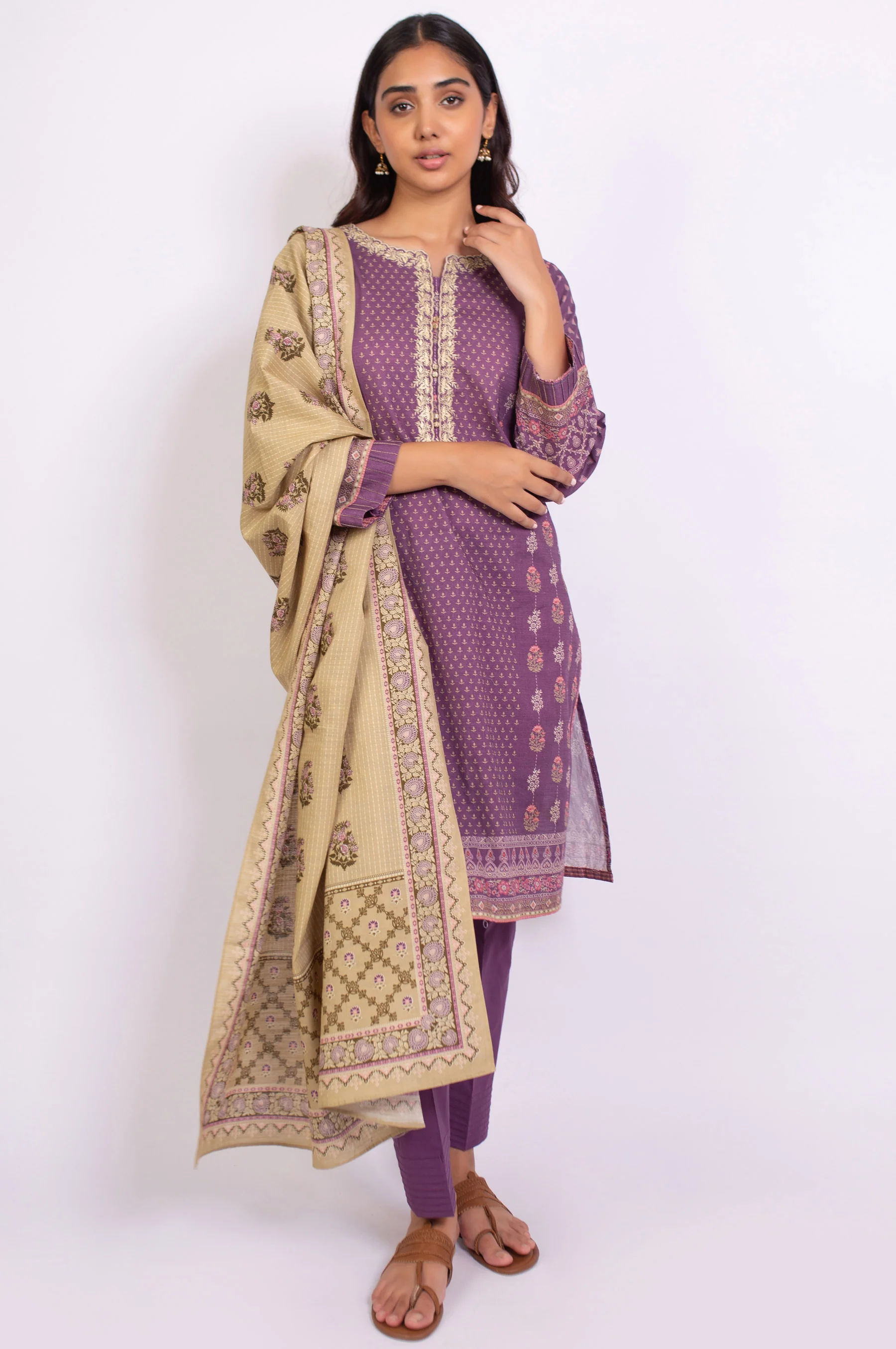 Stitched 3 Piece Embroidered Khaddar Suit - Image 5