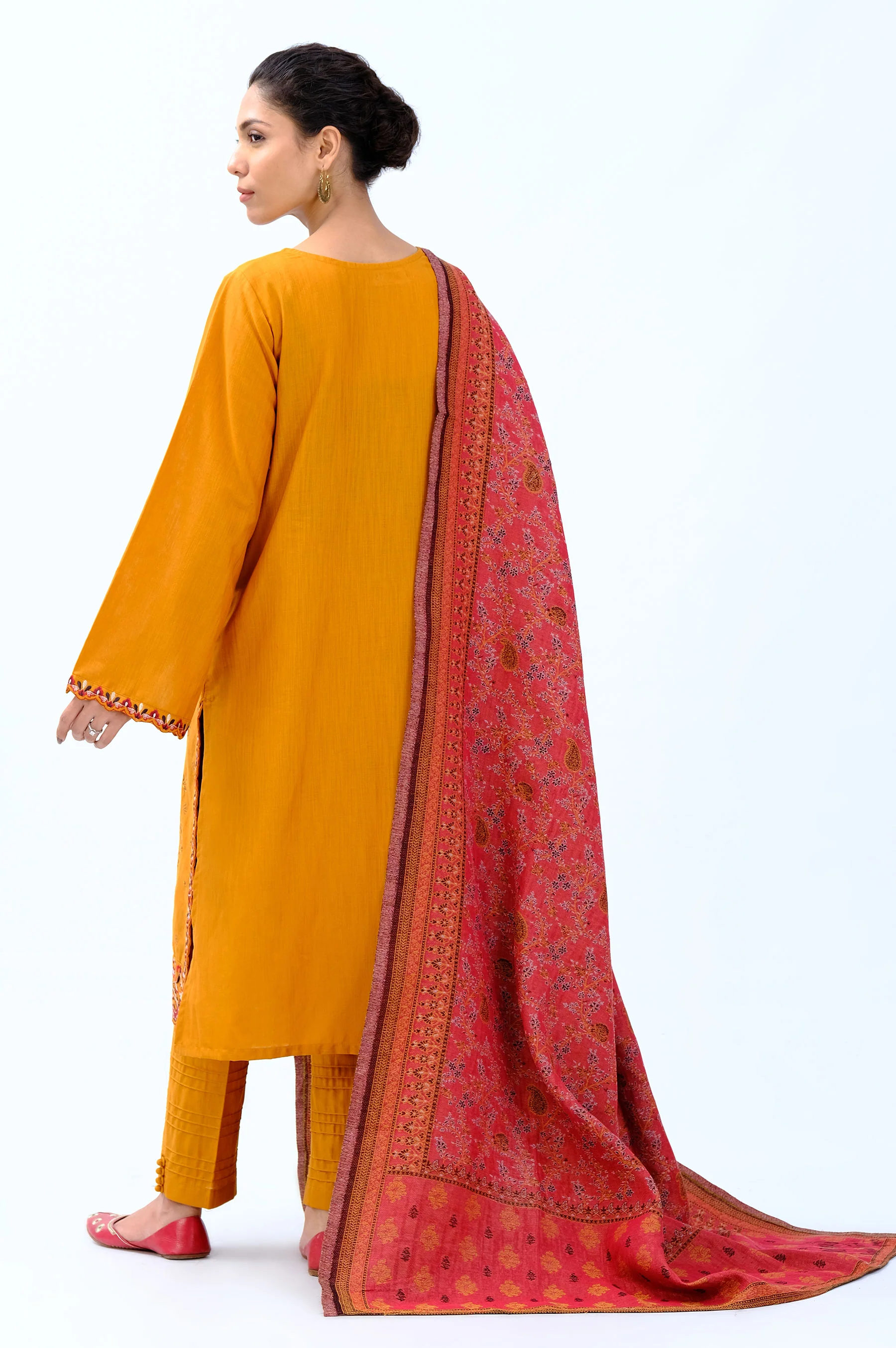 Stitched 3 Piece Embroidered Khaddar Suit - Image 2