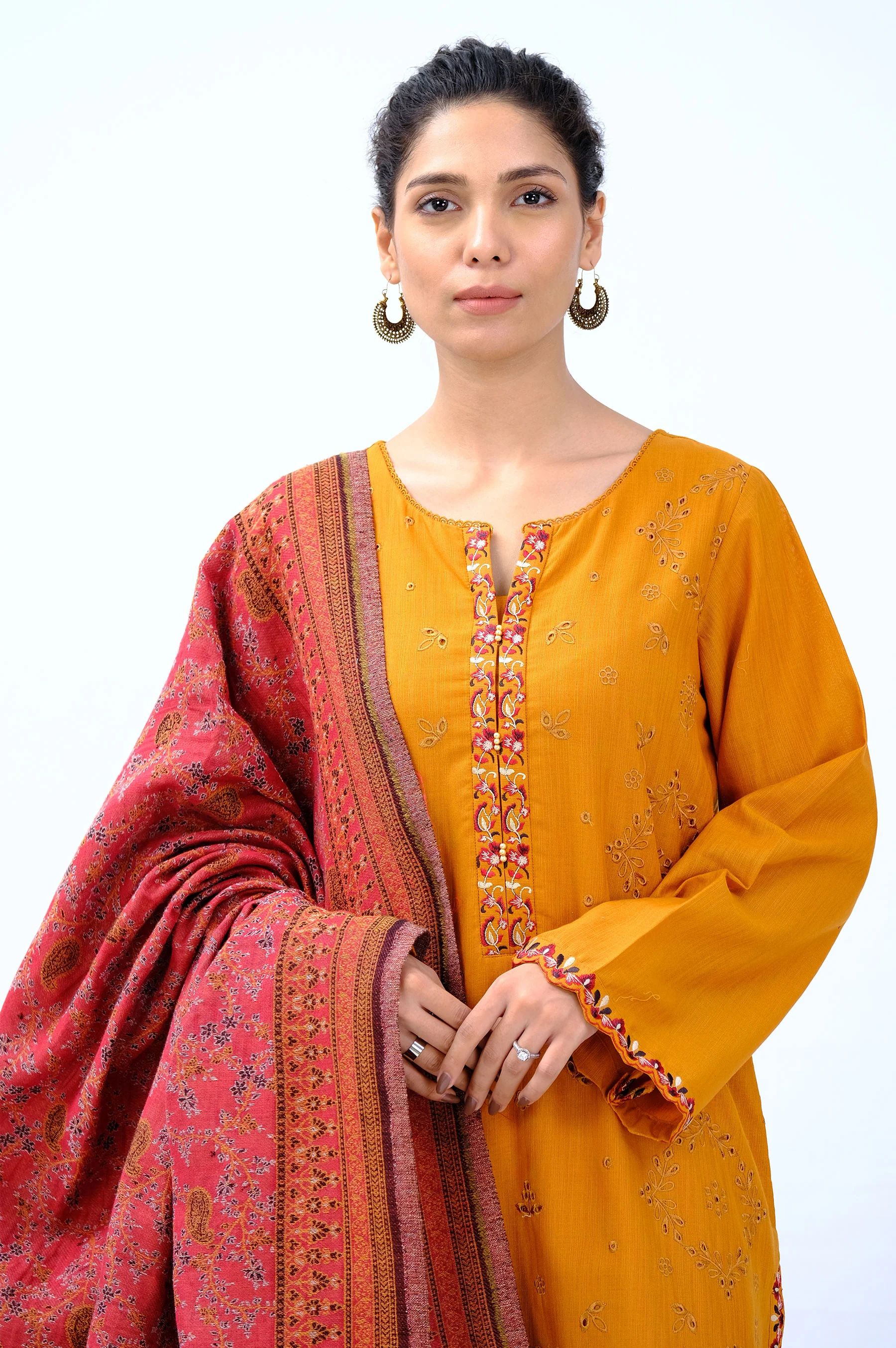 Stitched 3 Piece Embroidered Khaddar Suit - Image 3