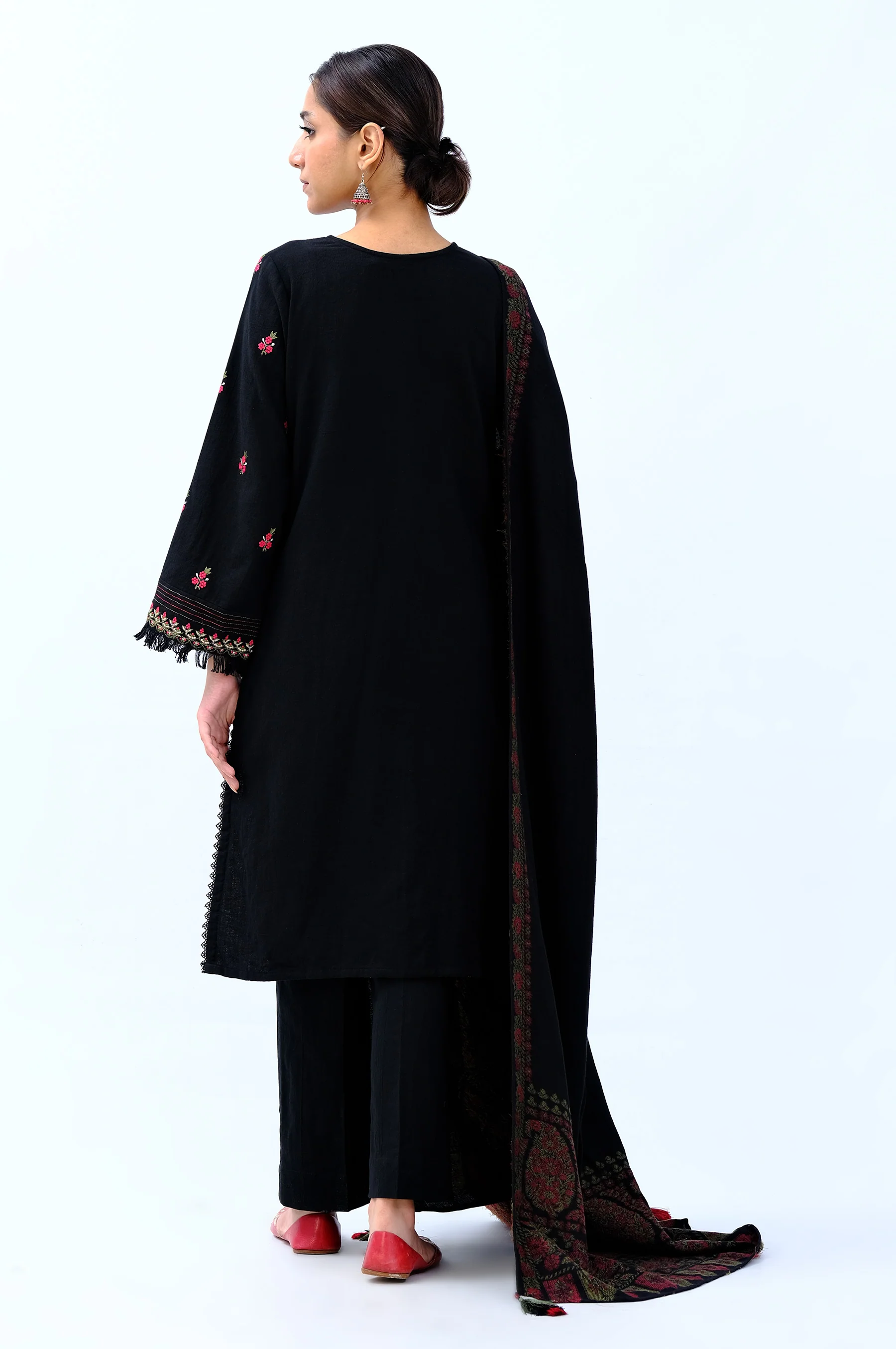 Stitched 3 Piece Embroidered Khaddar Suit - Image 2