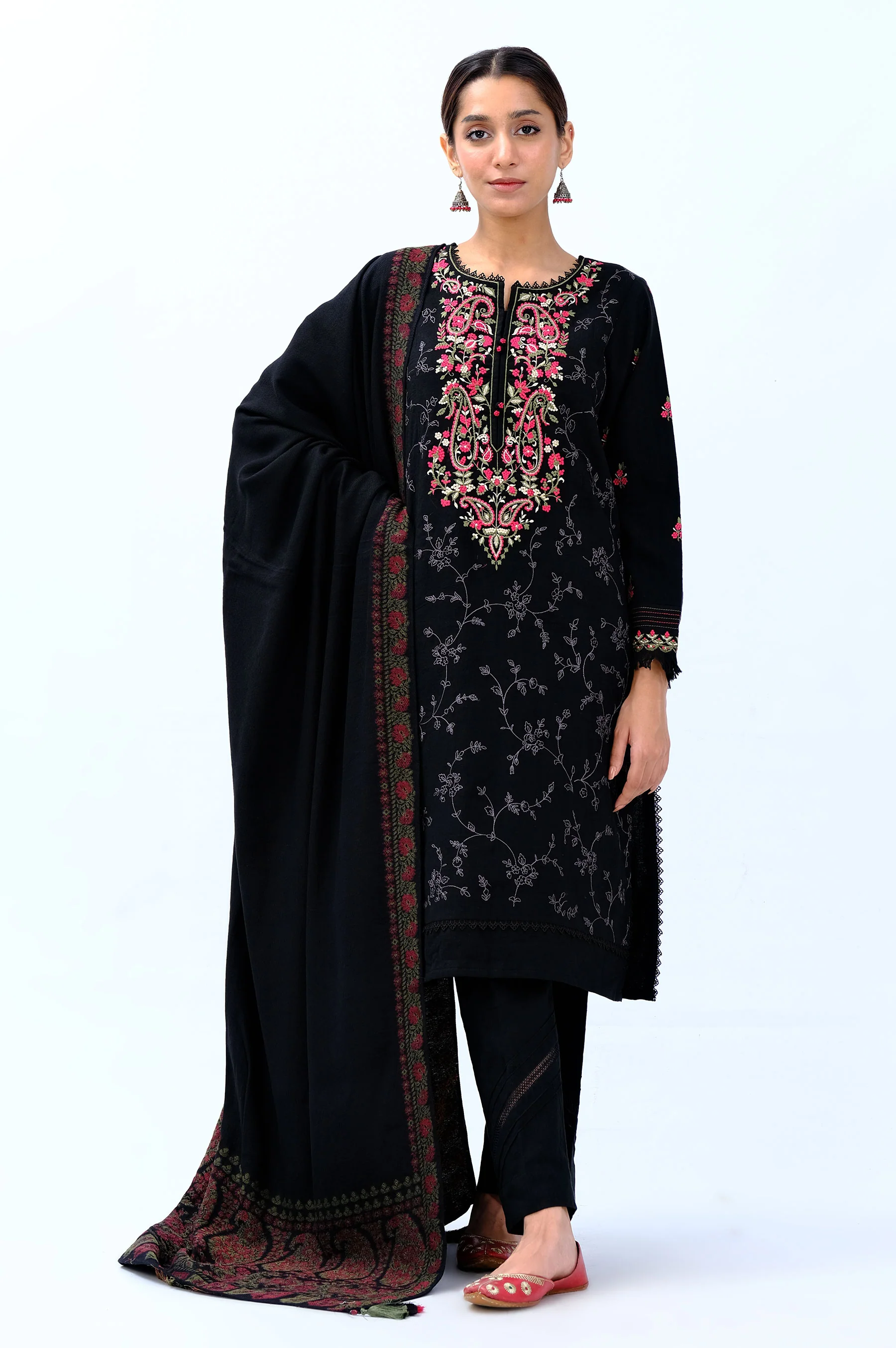 Stitched 3 Piece Embroidered Khaddar Suit - Image 4