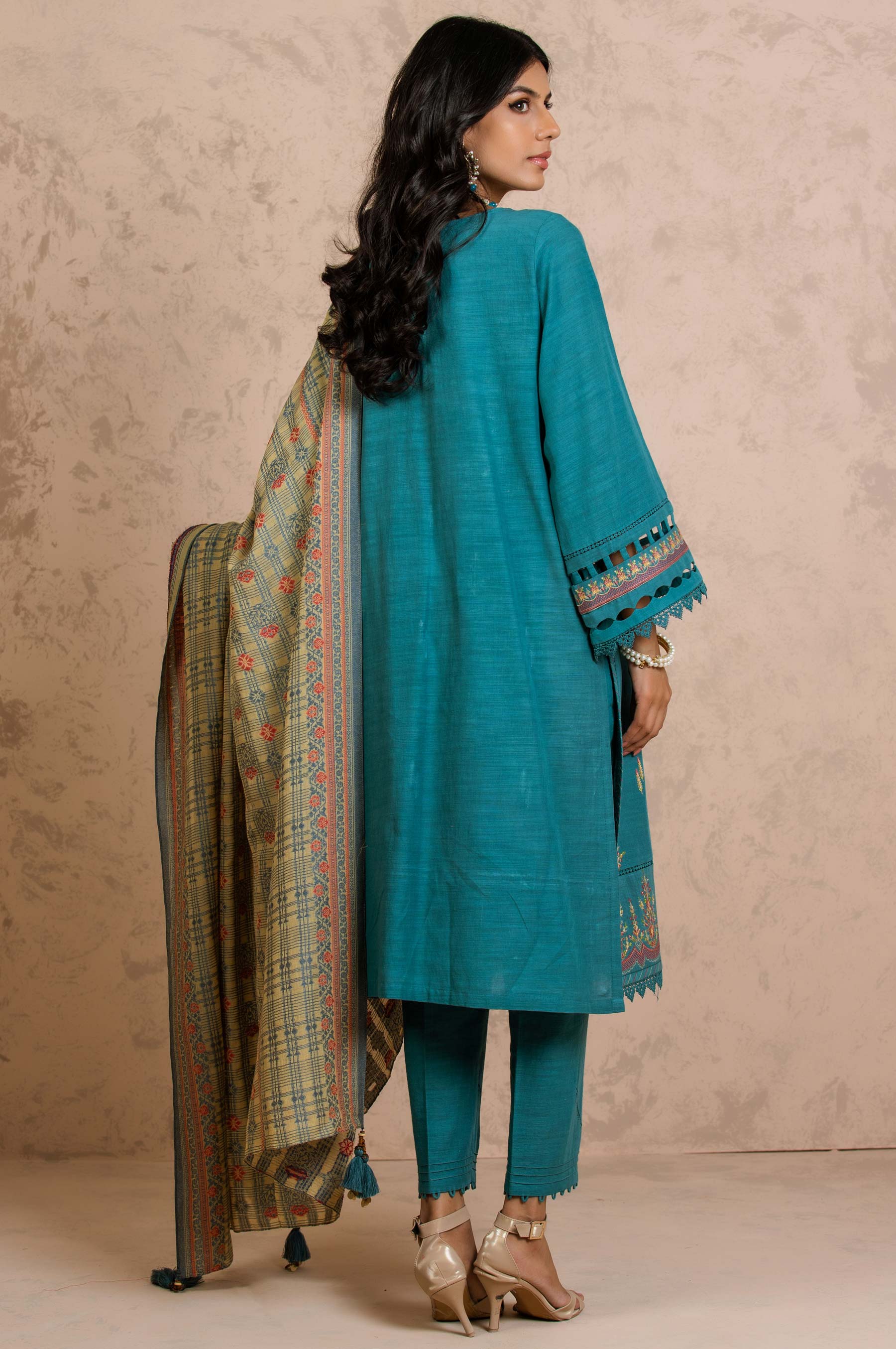 Stitched 3 Piece Embroidered Khaddar with Jacquard Suit - Image 2