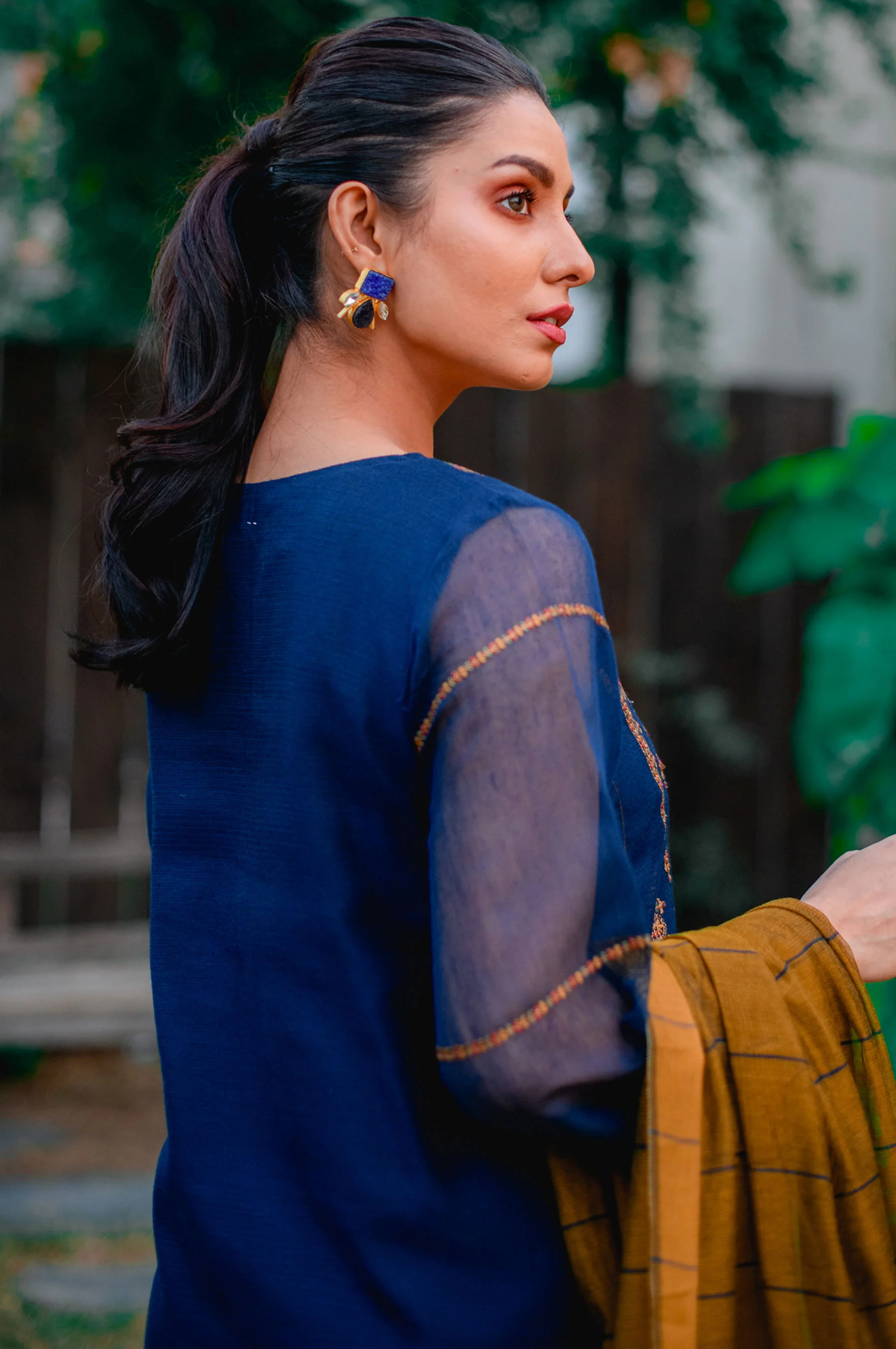 Stitched 3 Piece Khaddi Net Embroidered Suit - Image 4