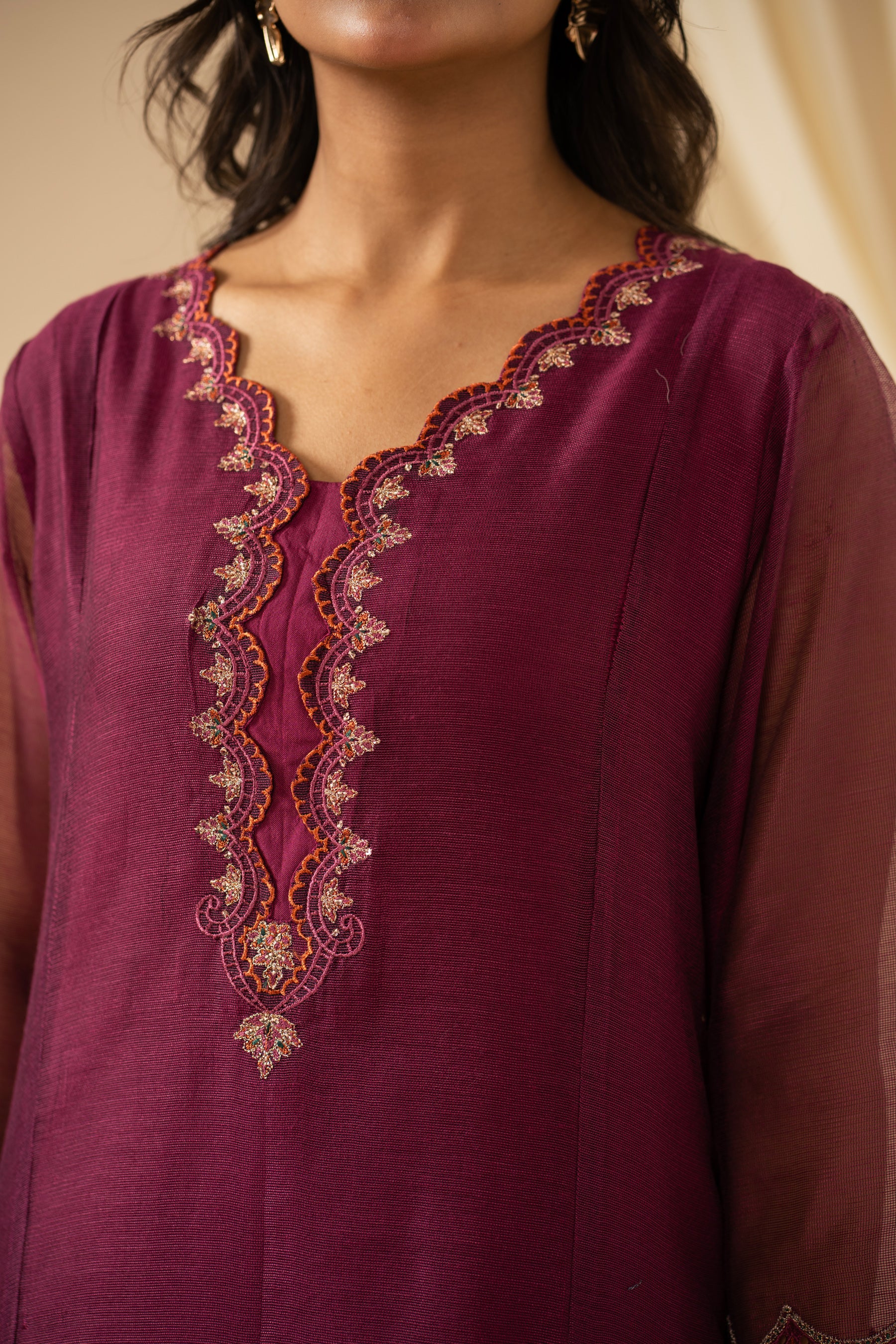 STITCHED EMBROIDERED KHADDI NET SUIT - Image 2