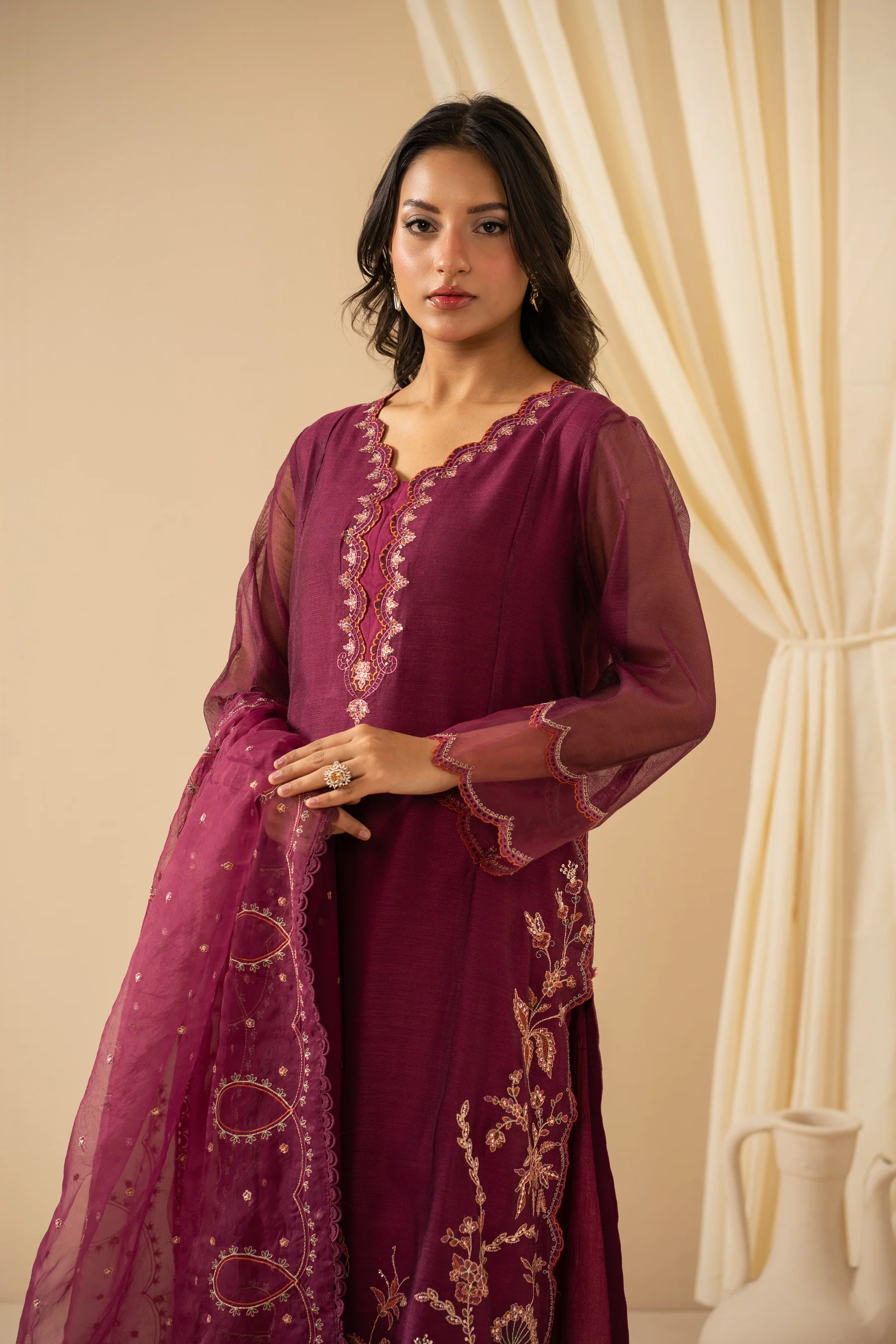 STITCHED EMBROIDERED KHADDI NET SUIT - Image 6