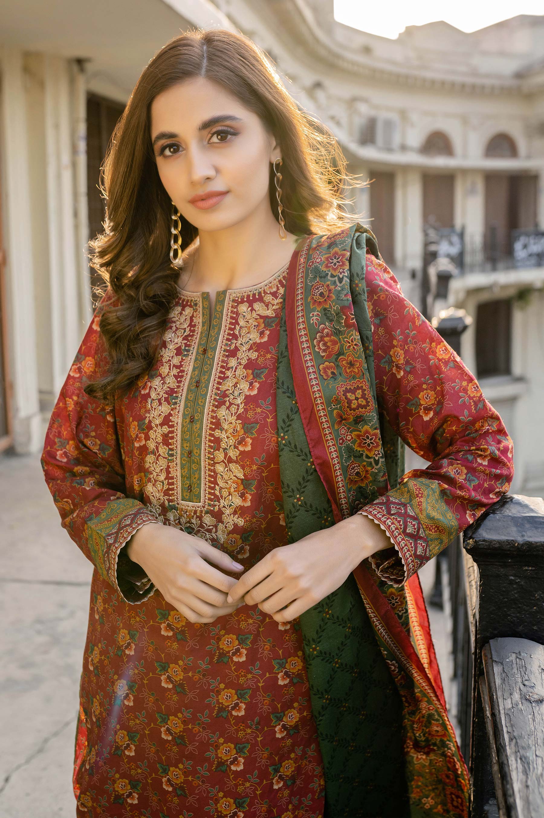Stitched 3 Piece Embroidered Lawn Suit with Printed Lawn Dupatta - Image 3