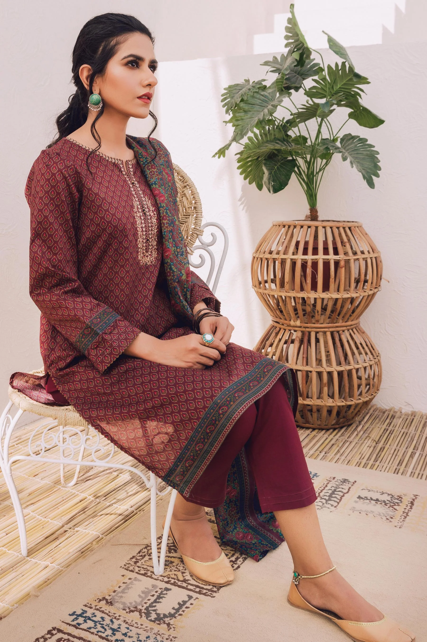Stitched 3 Piece Embroidered Lawn Suit with Chiffon Dupatta - Image 3
