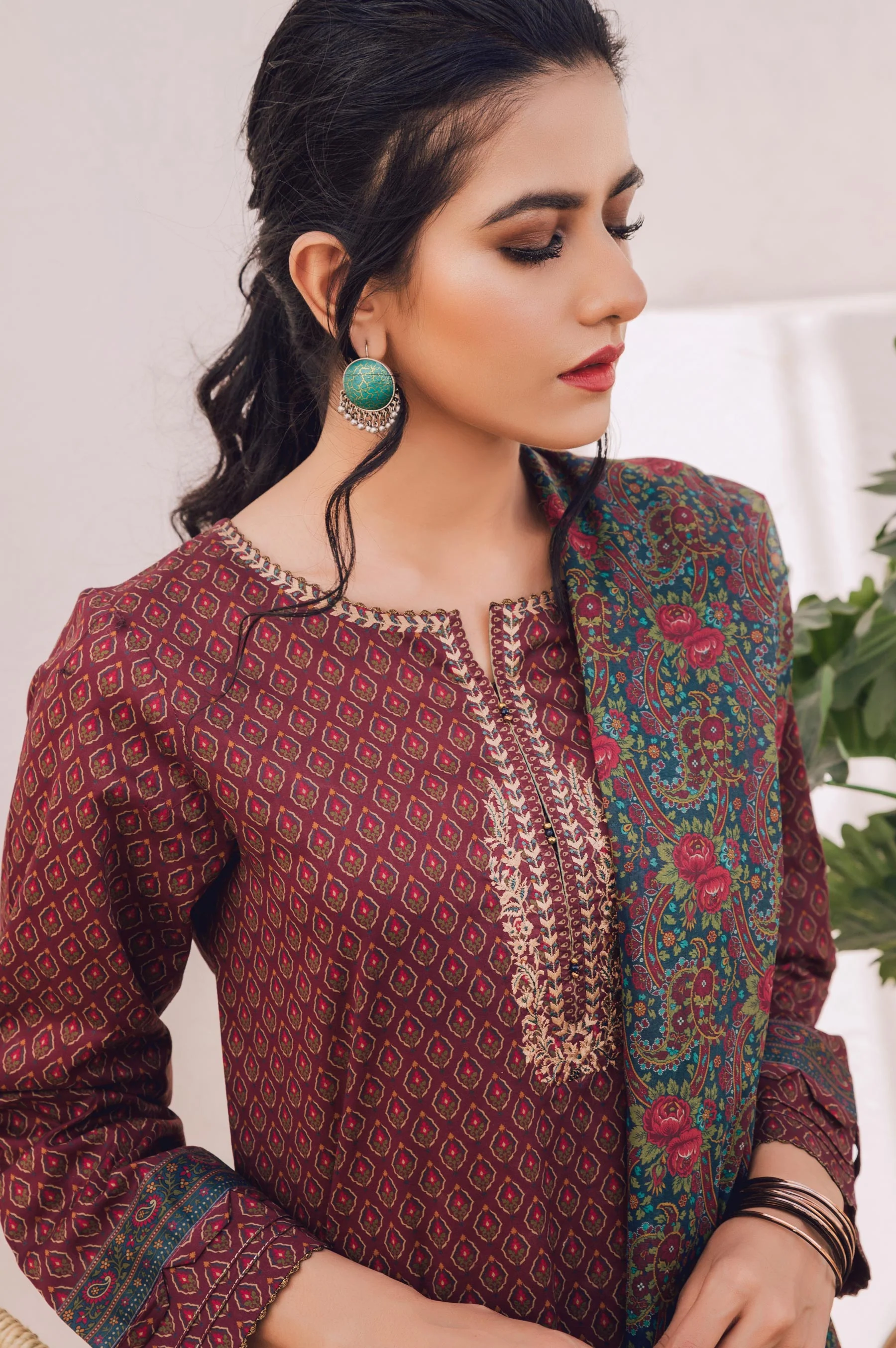 Stitched 3 Piece Embroidered Lawn Suit with Chiffon Dupatta - Image 4