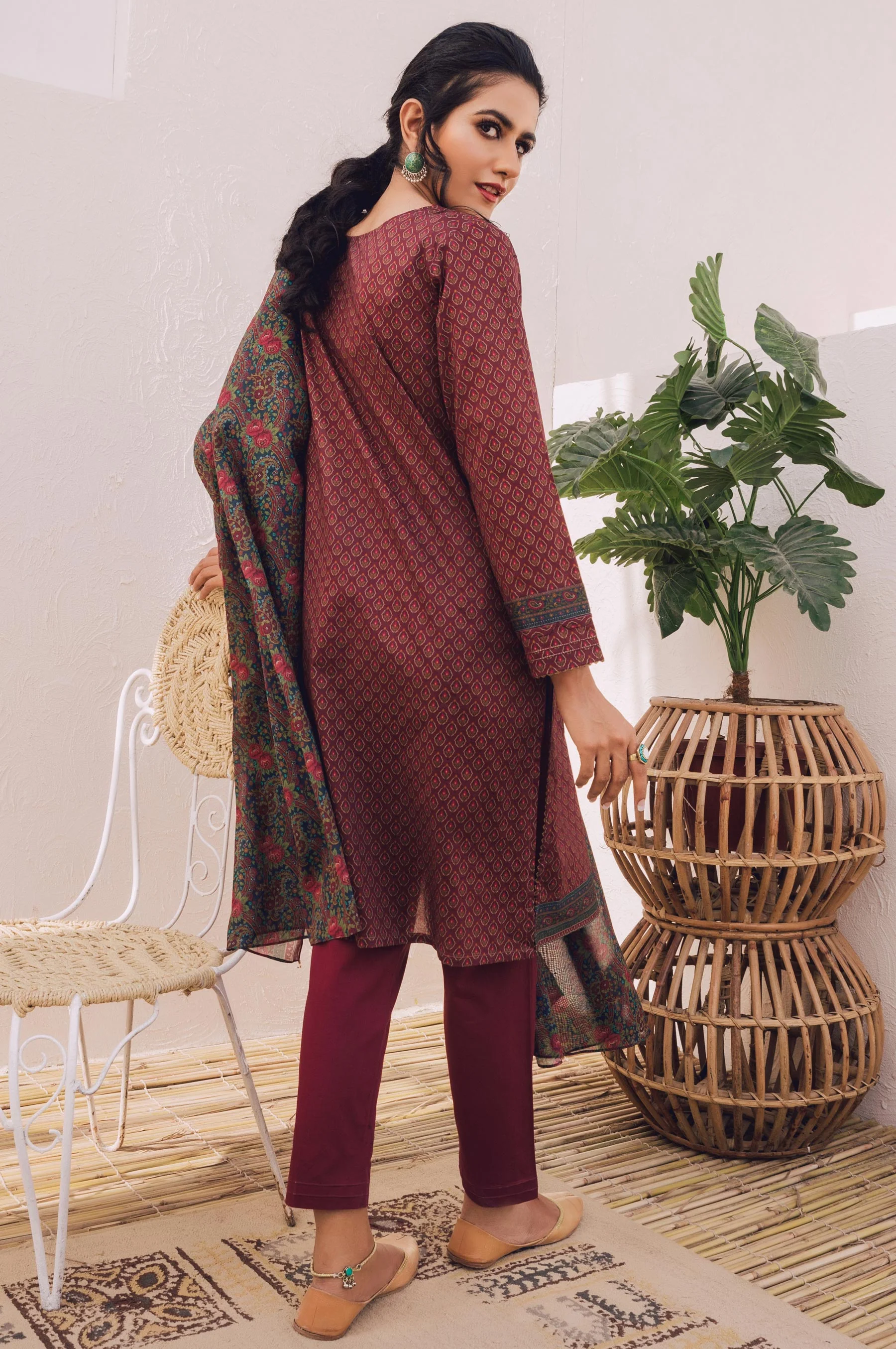 Stitched 3 Piece Embroidered Lawn Suit with Chiffon Dupatta - Image 5
