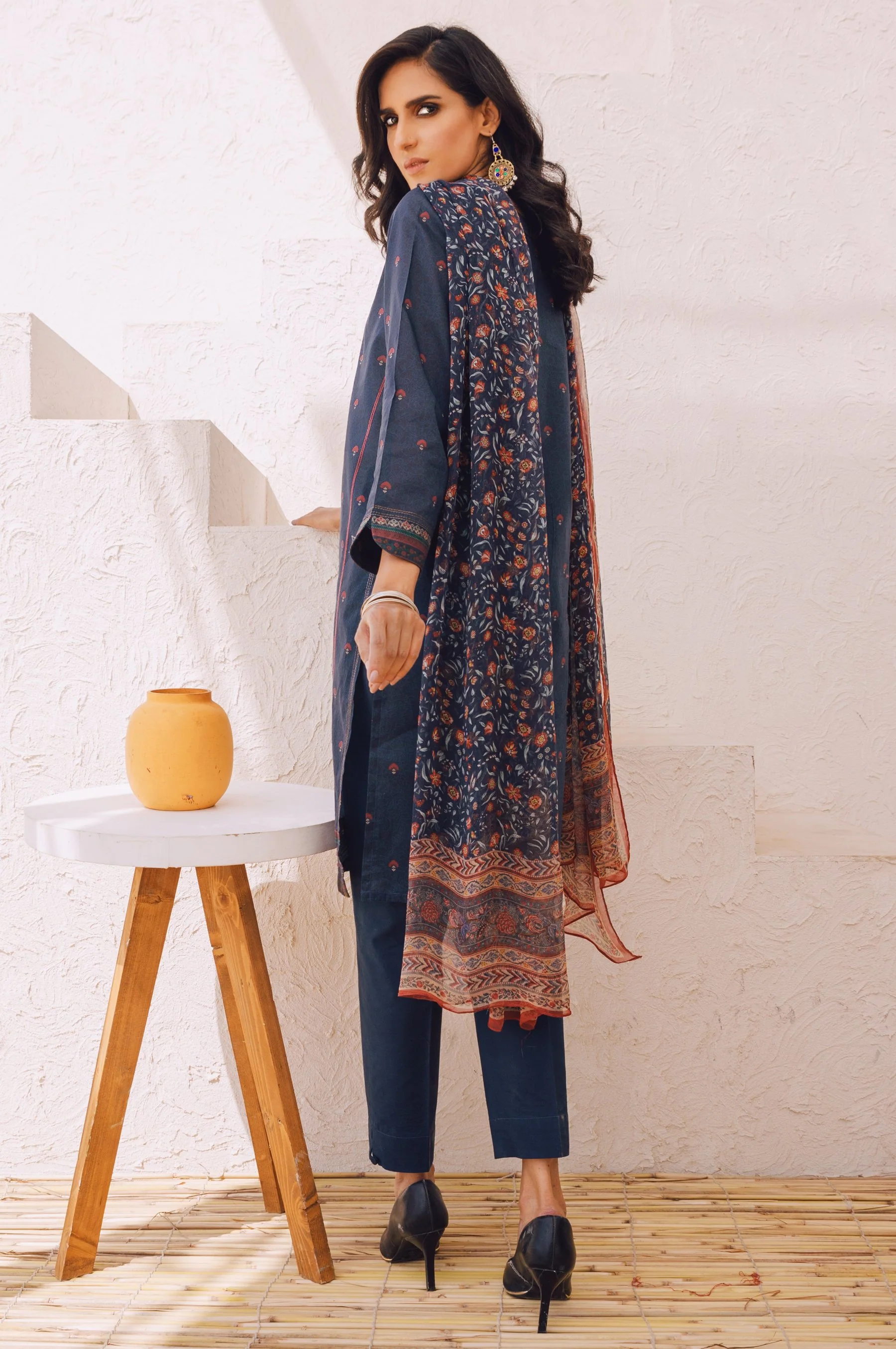 Stitched 3 Piece Embroidered Lawn Suit with Chiffon Dupatta - Image 2