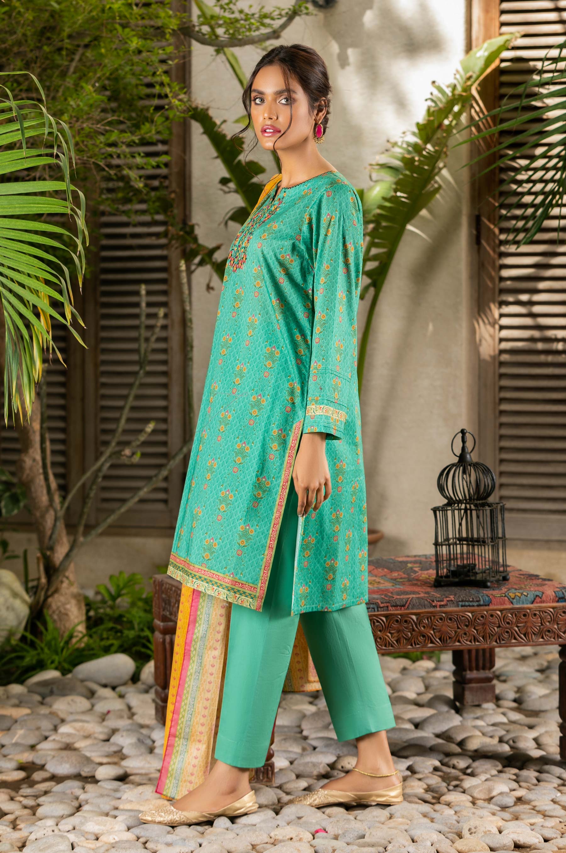 Stitched 3 Piece Embroidered Lawn Suit - Image 2